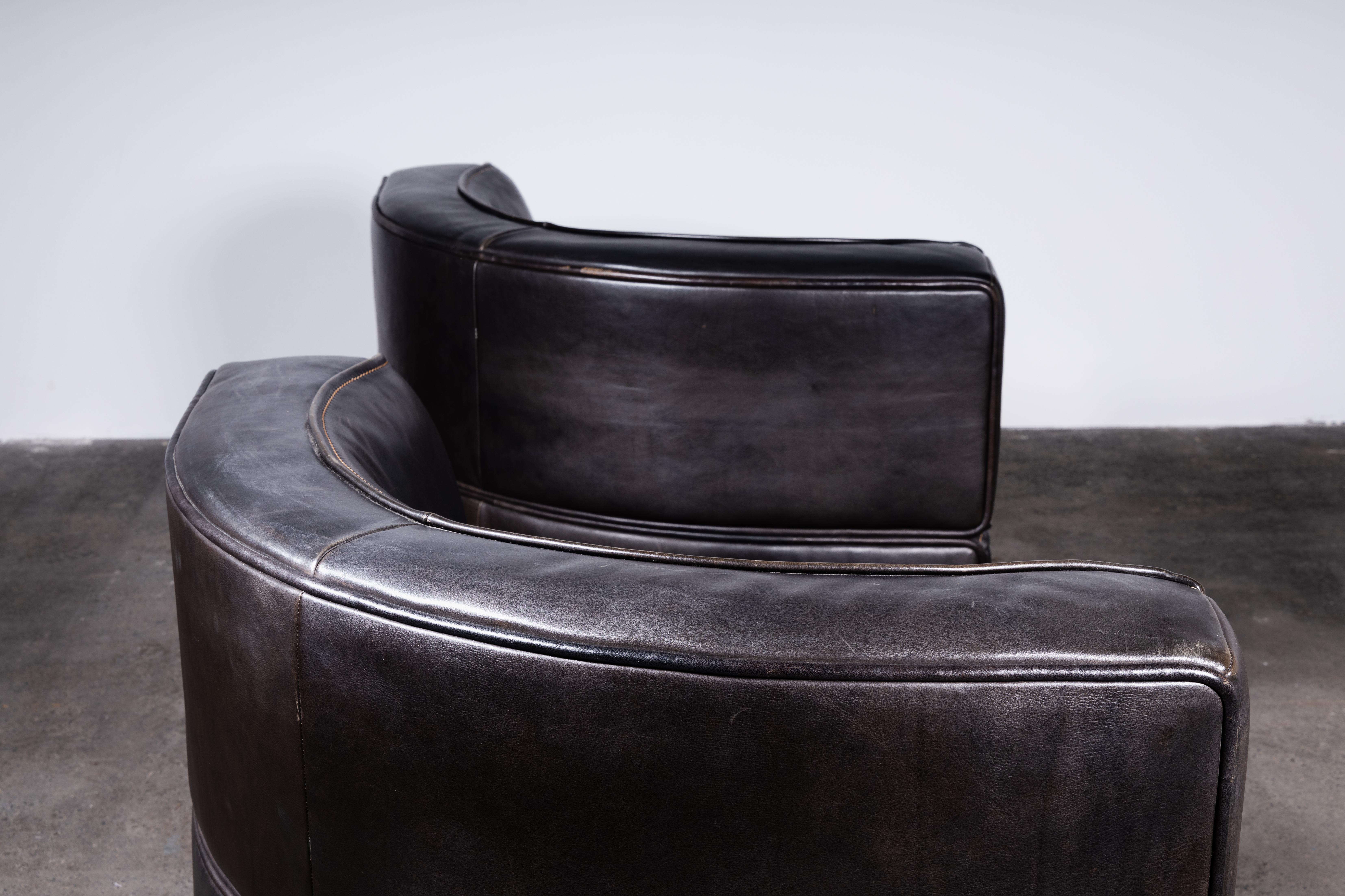 1970s De Sede DS-15 Swiss Sectional Sofa Loveseat in Patinated Black Leather 5