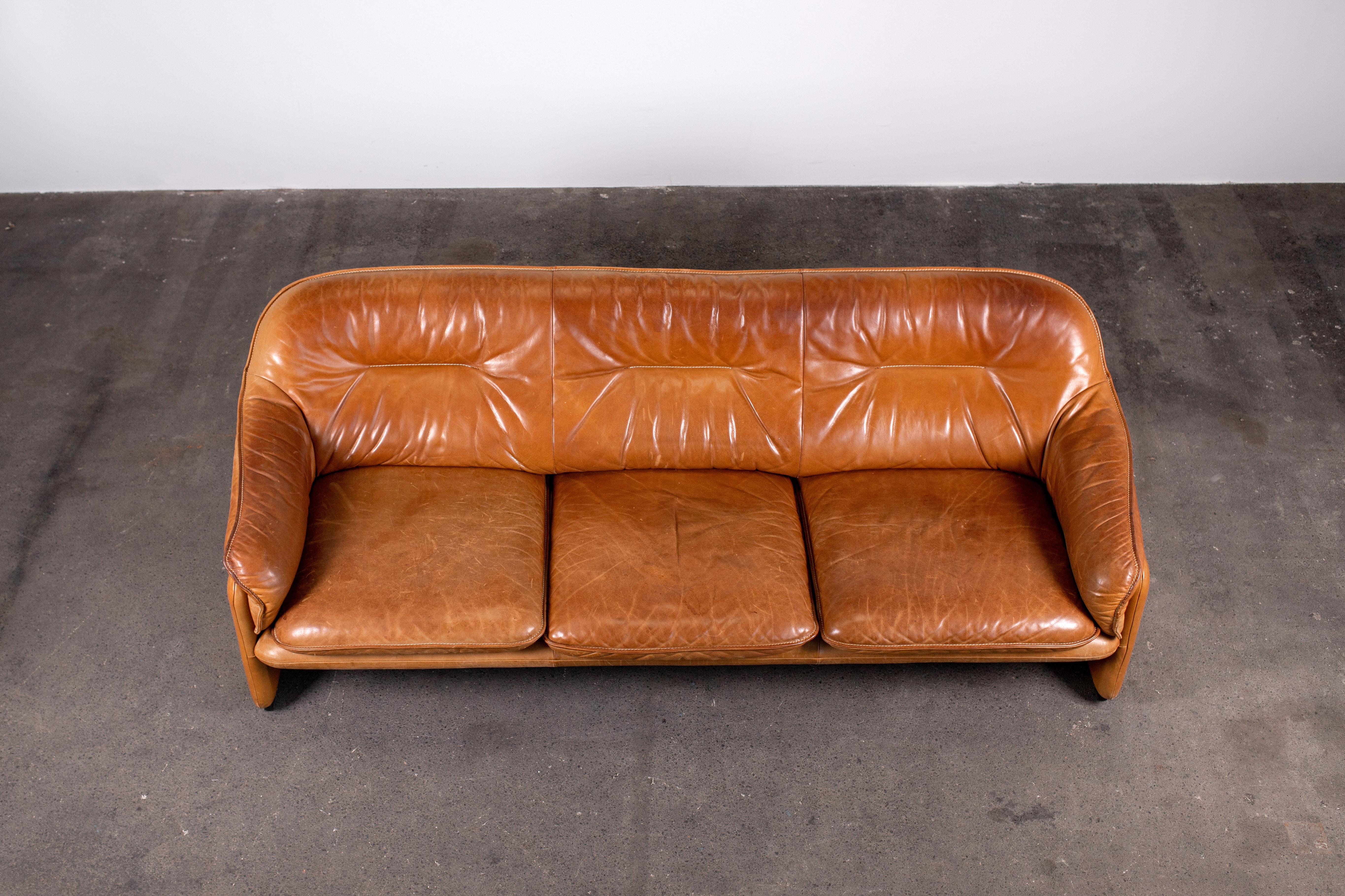 1970s De Sede Ds-61 in Cognac Vegetable Dyed Leather 3 Seat Sofa 4