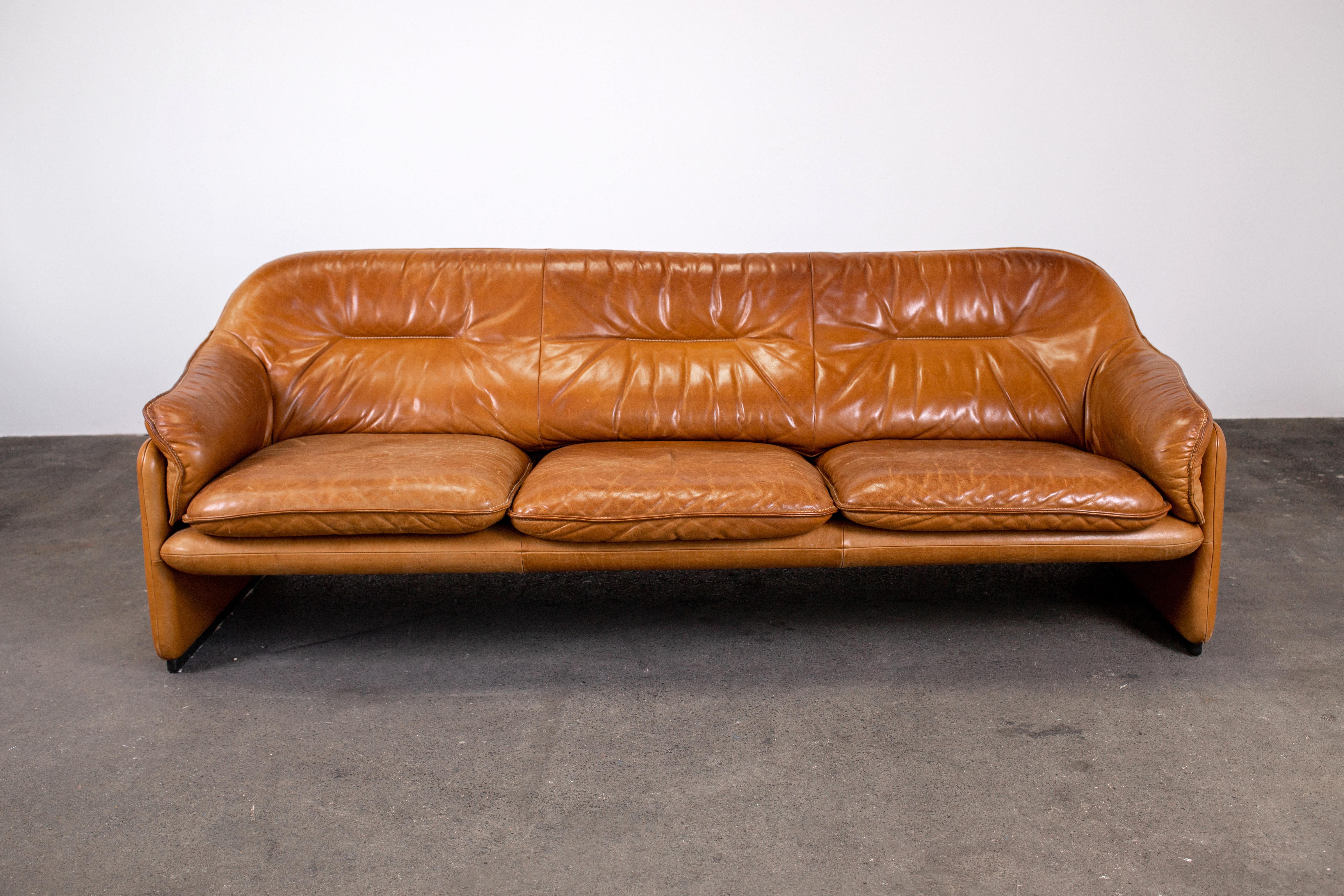 Swiss 1970s De Sede Ds-61 in Cognac Vegetable Dyed Leather 3 Seat Sofa