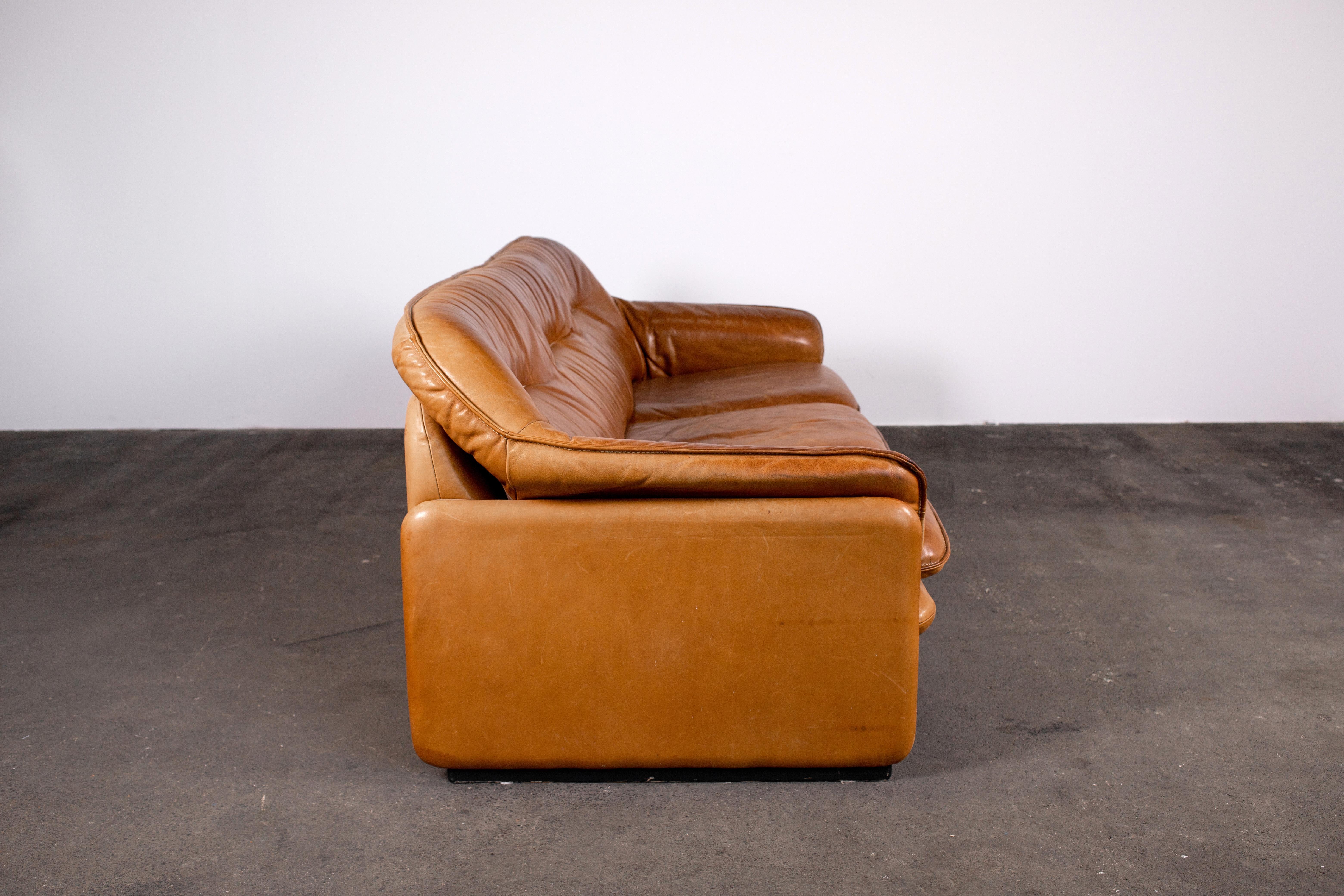 Mid-20th Century 1970s De Sede Ds-61 in Cognac Vegetable Dyed Leather 3 Seat Sofa