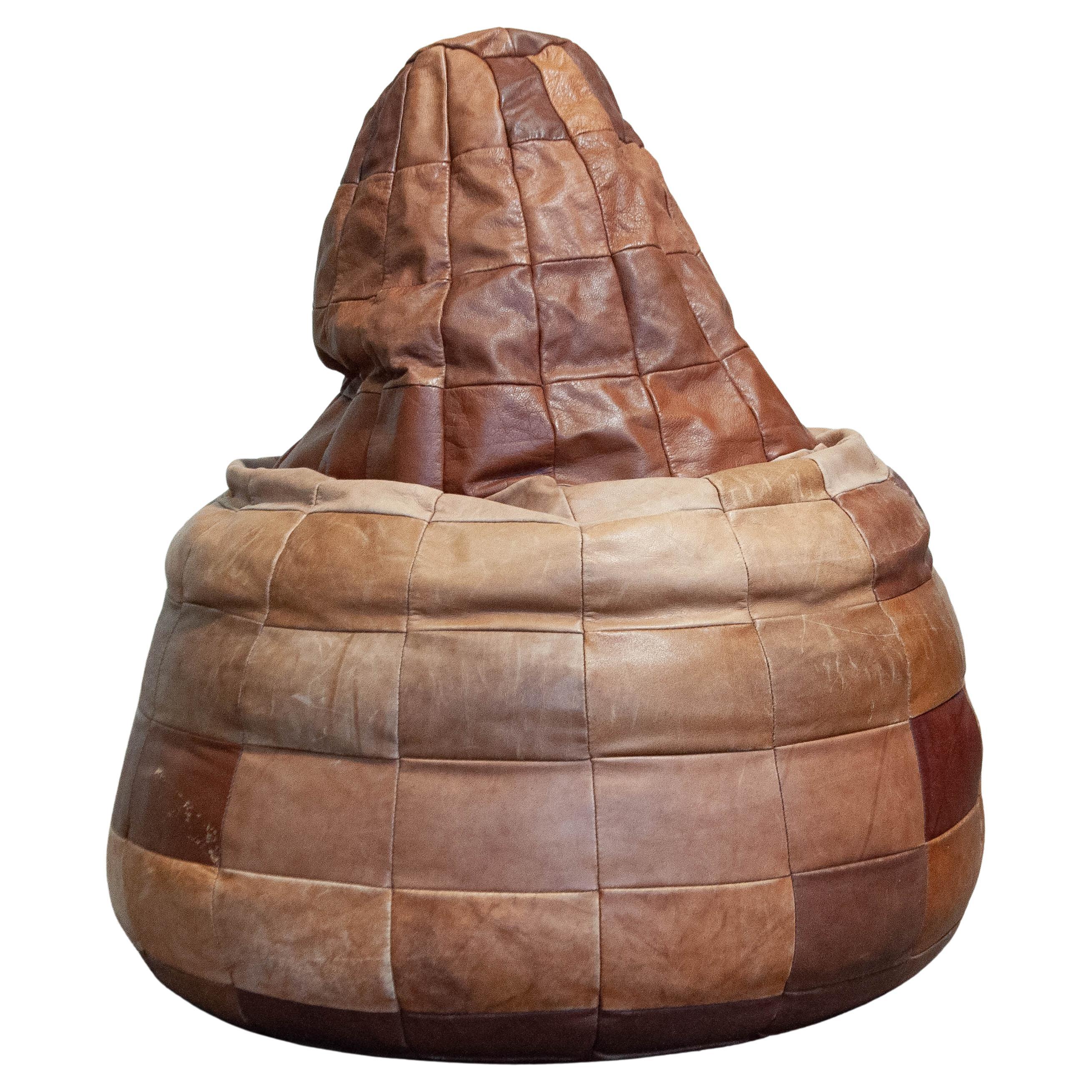 1970s De Sede Leather Patchwork  Bean Bag, Pouf