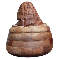1970s De Sede Leather Patchwork  Bean Bag, Pouf
