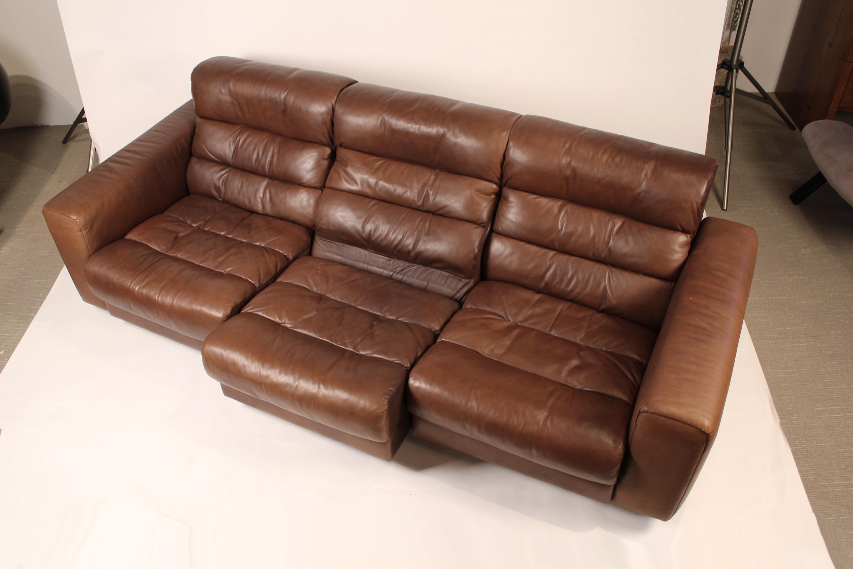 Mid-Century Modern 1970s De Sede Reclining Sofa in Buffalo Hide Leather
