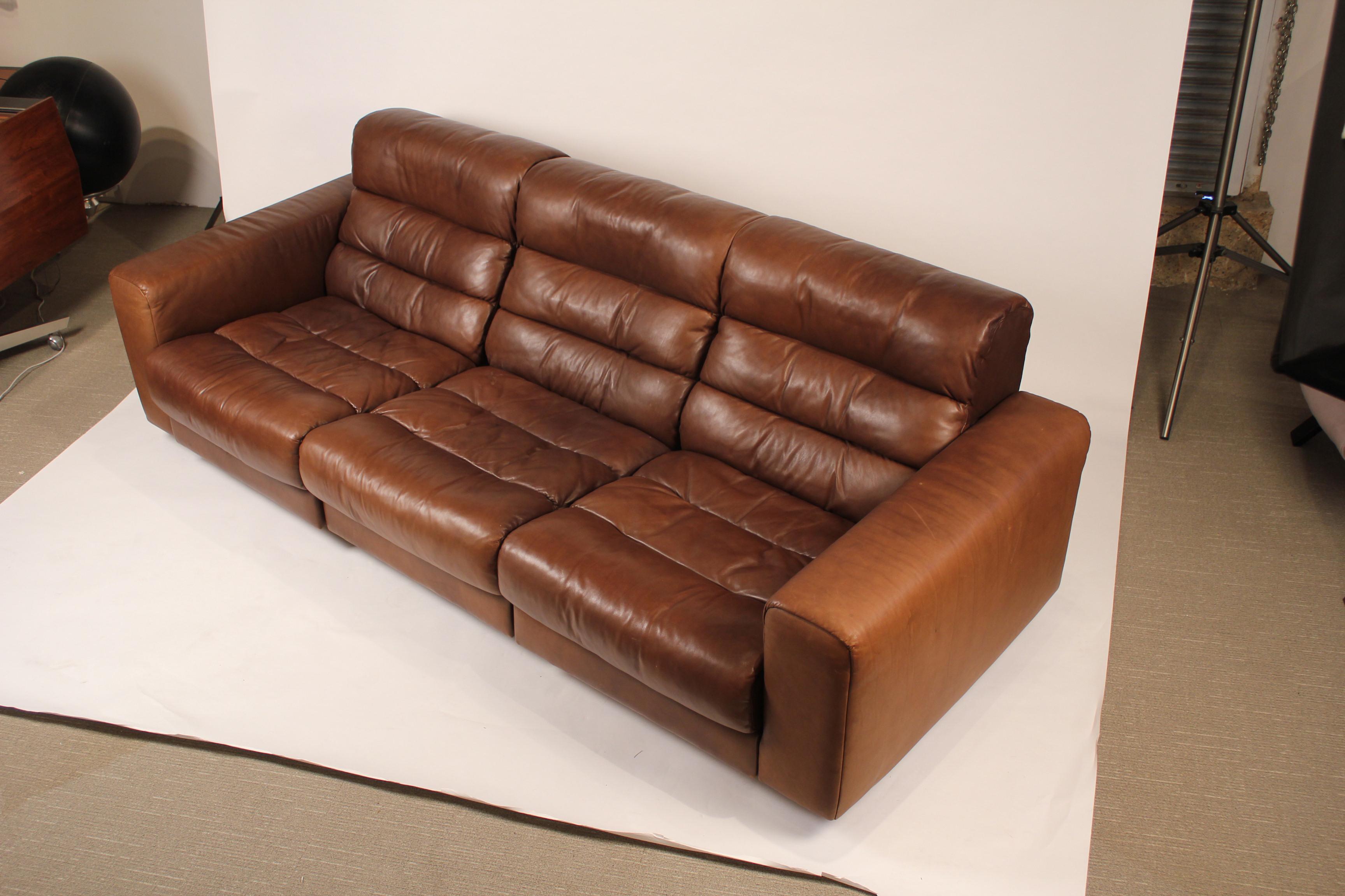 Swiss 1970s De Sede Reclining Sofa in Buffalo Hide Leather