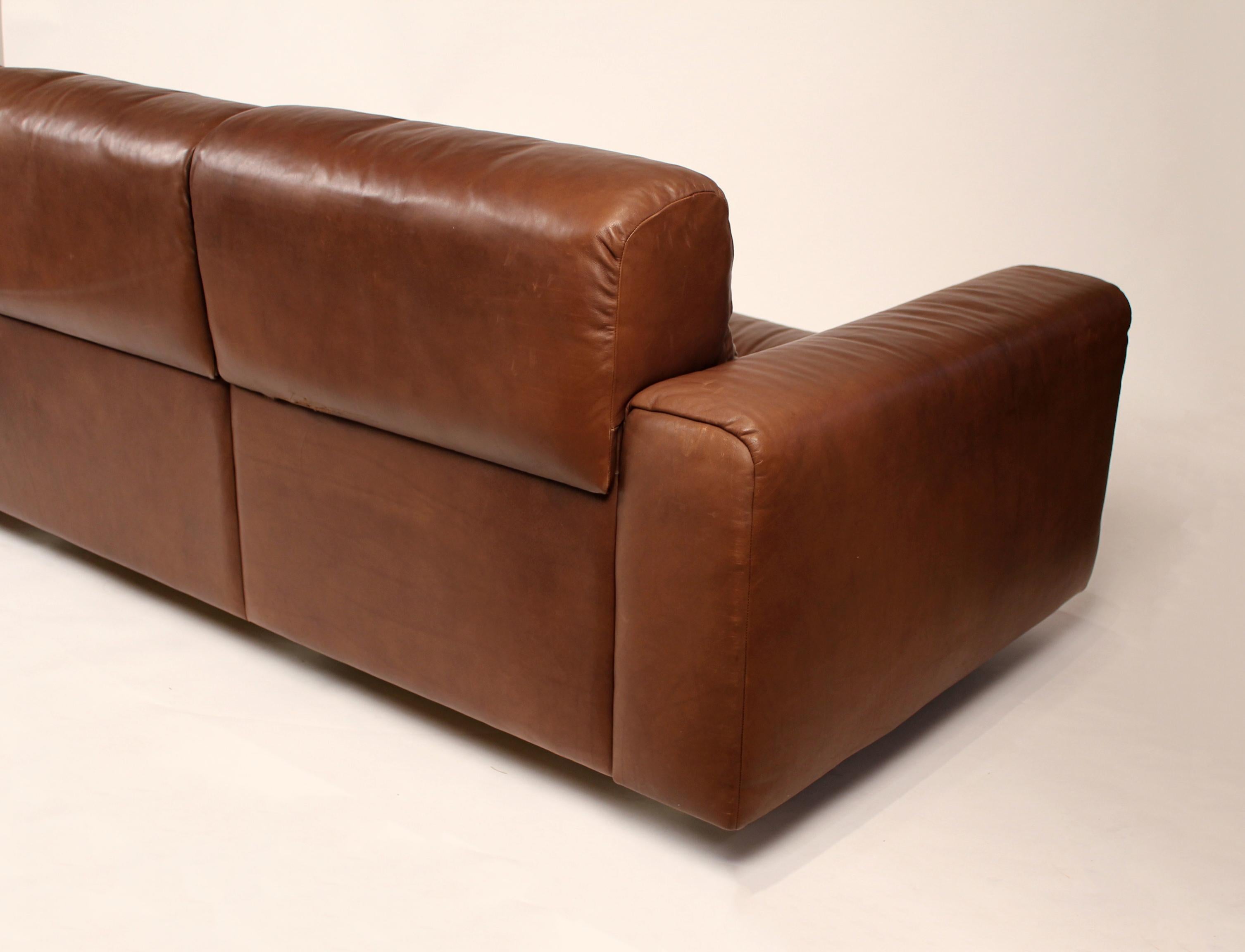 Patinated 1970s De Sede Reclining Sofa in Buffalo Hide Leather