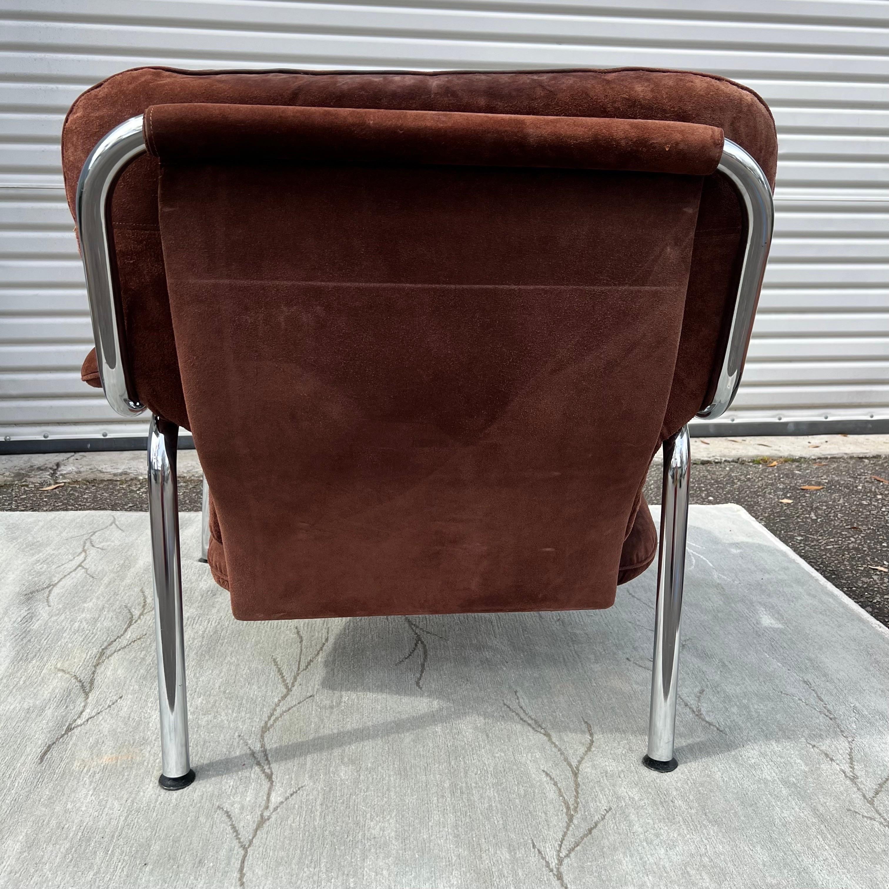 1970s De Sede Style Chrome Easy Chair and Ottoman 5