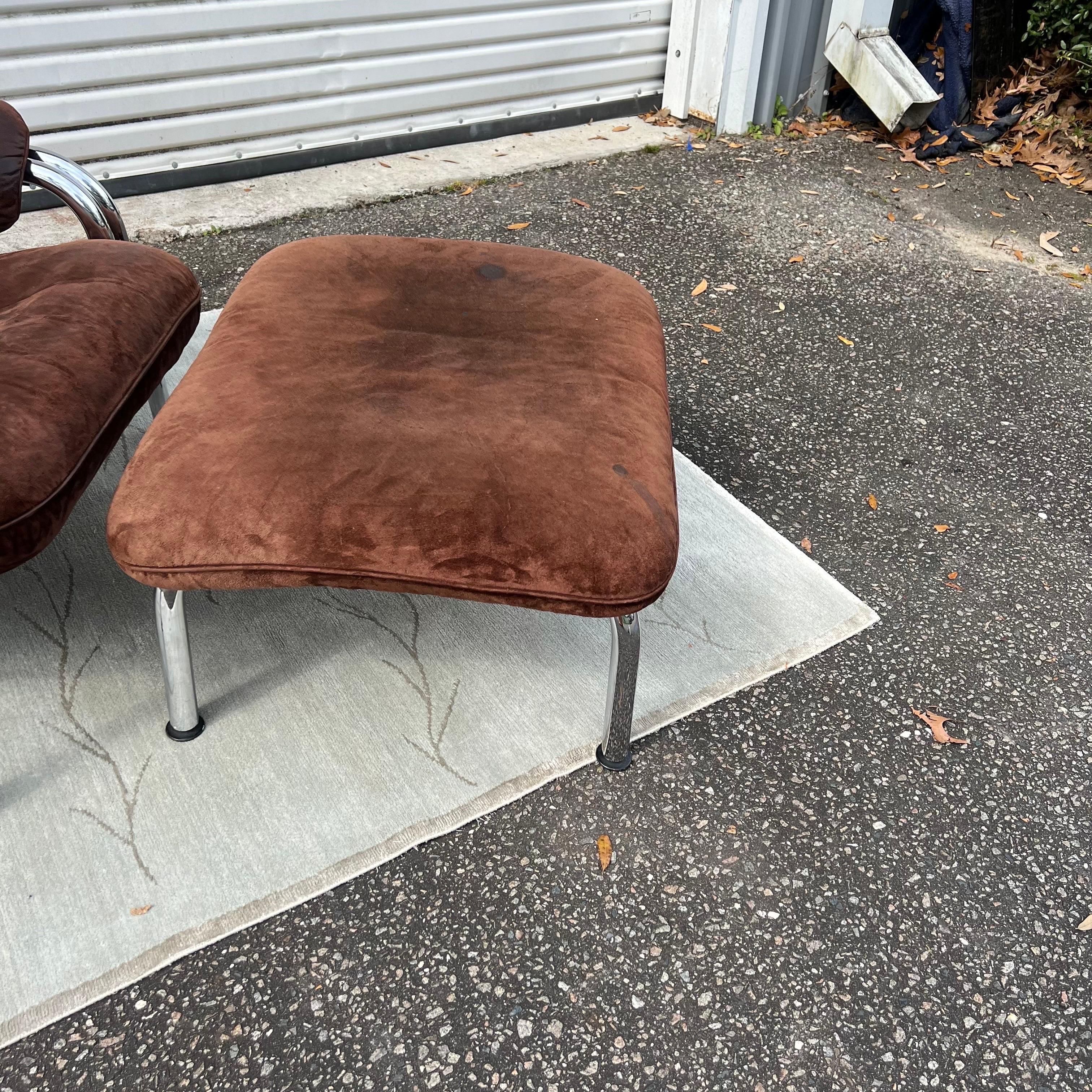 Swiss 1970s De Sede Style Chrome Easy Chair and Ottoman