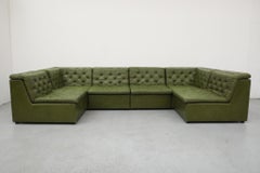 Sofá seccional modular de piel acolchada verde estilo De Sede de los años 70