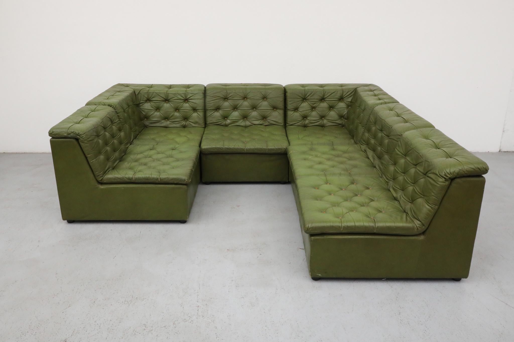 1970er de Sede Style Grünes getuftetes Leder Modulares Sektionssofa im Angebot 14