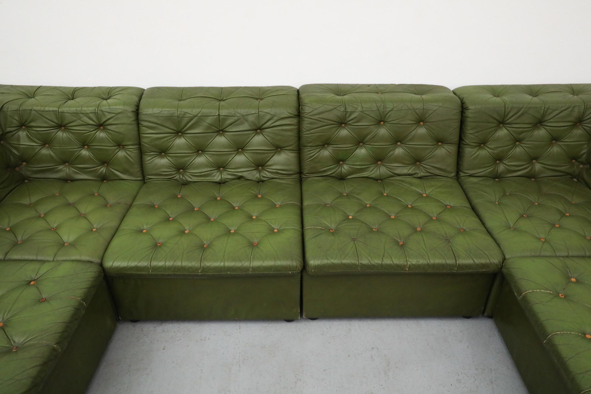 1970er de Sede Style Grünes getuftetes Leder Modulares Sektionssofa im Angebot 2