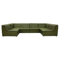 1970s De Sede Style Green Tufted Leather Modular Sectional Sofa