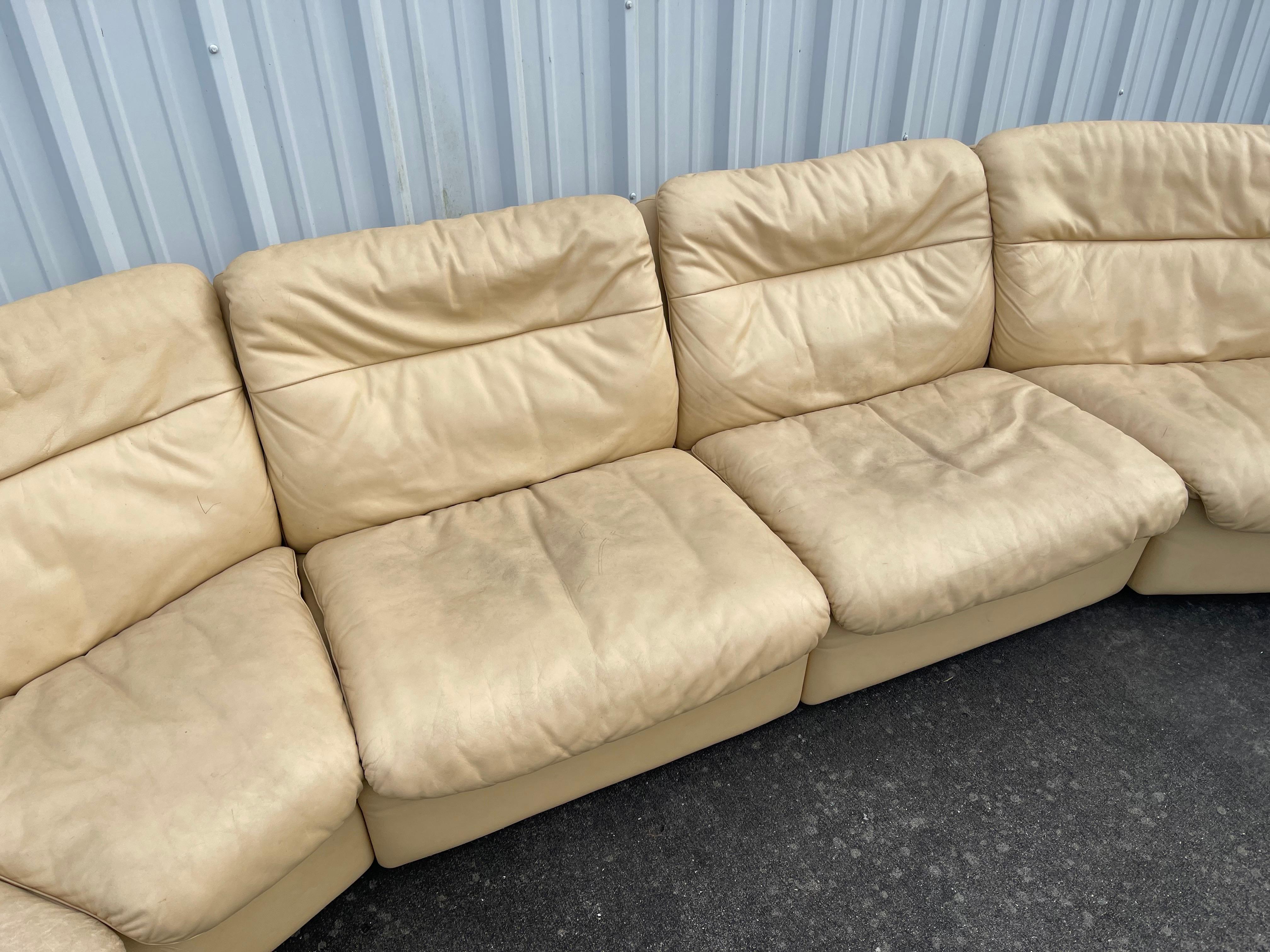 Swiss 1970s De Sede Switzerland Modular Leather Sofa Sectional Couch DS 63 For Sale