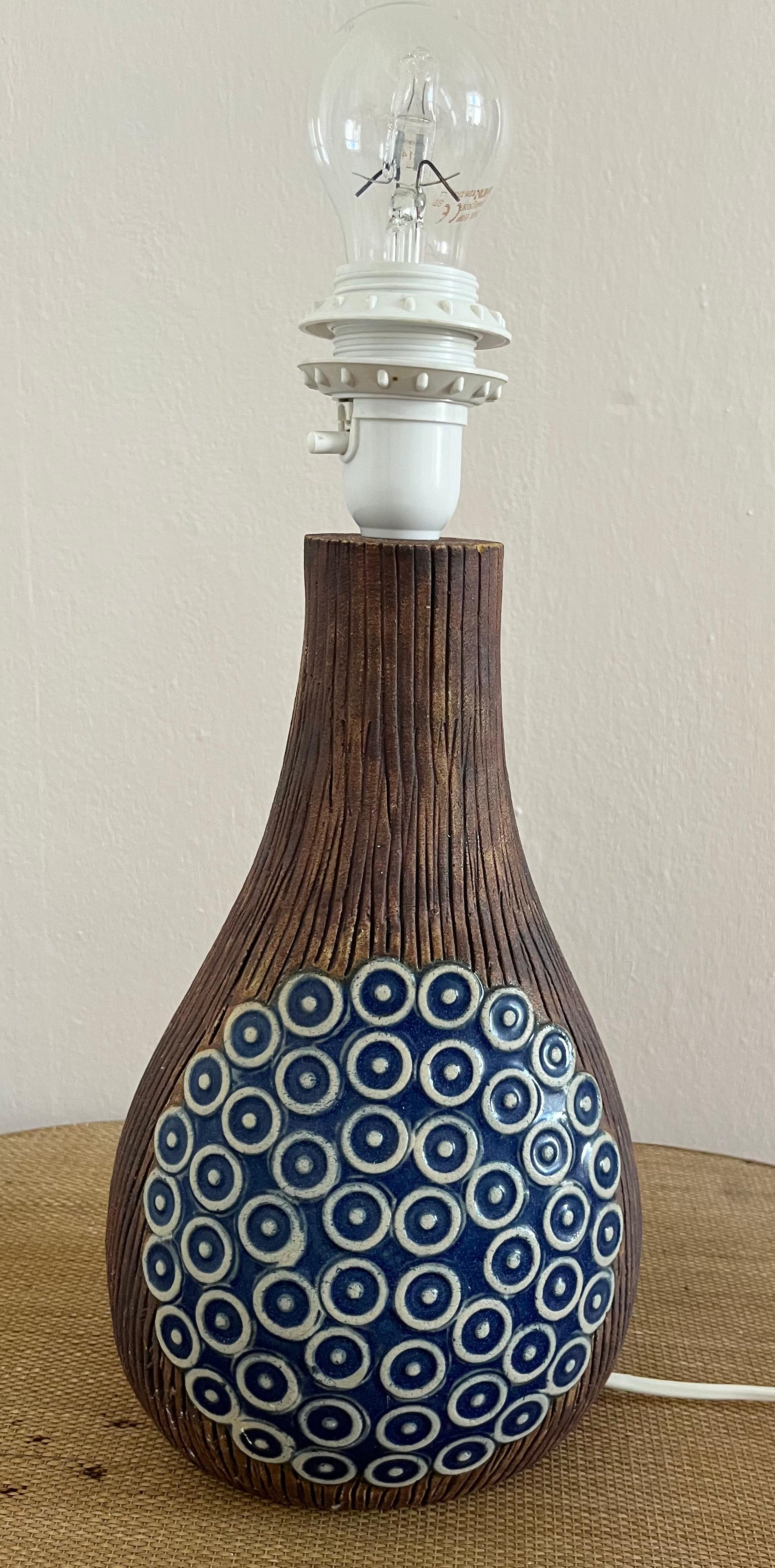 Scandinavian Modern 1970s decorated ceramic table lamp from Swedish Ego Stengods For Sale