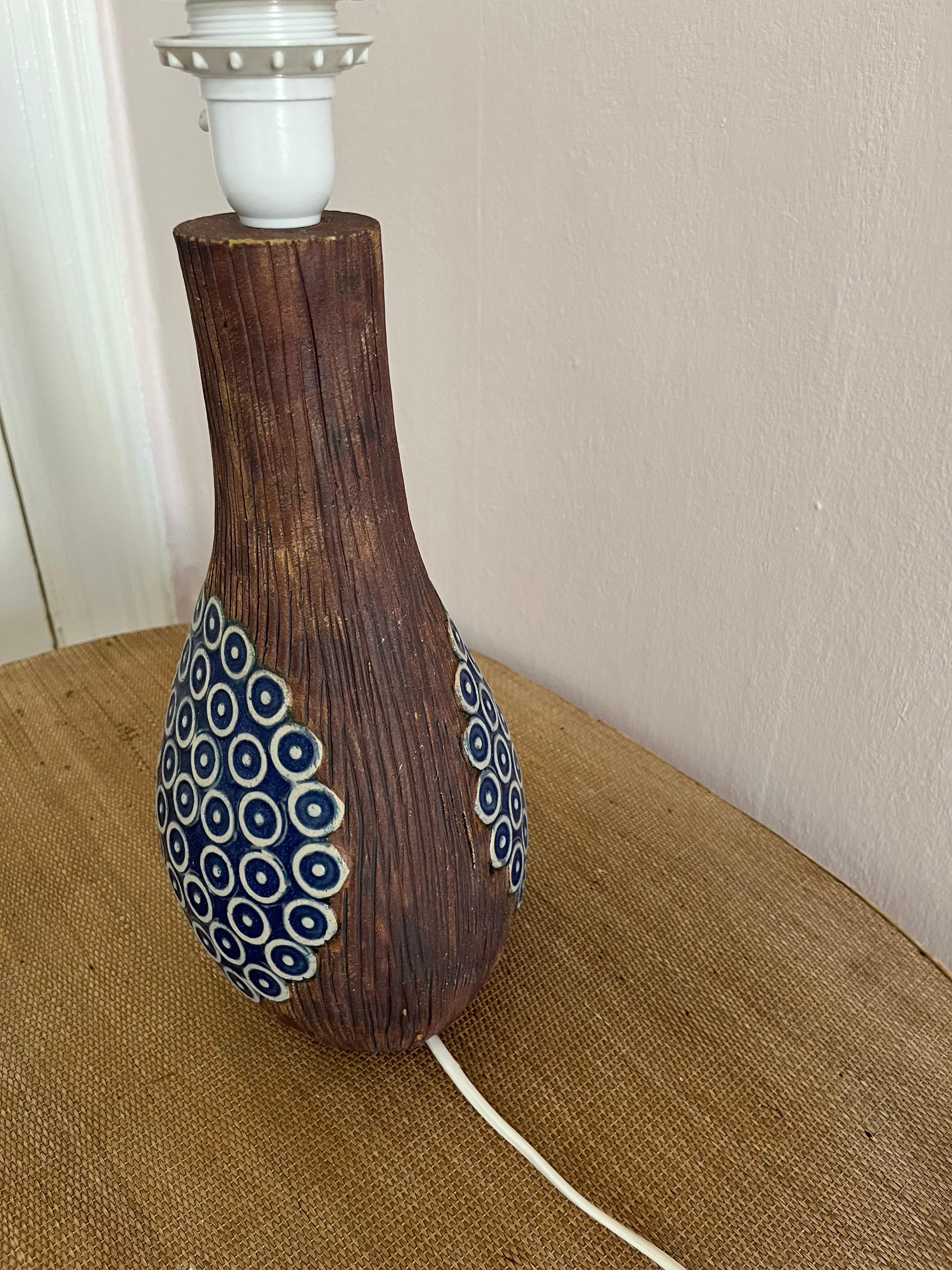1970s decorated ceramic table lamp from Swedish Ego Stengods In Good Condition For Sale In Frederiksberg C, DK