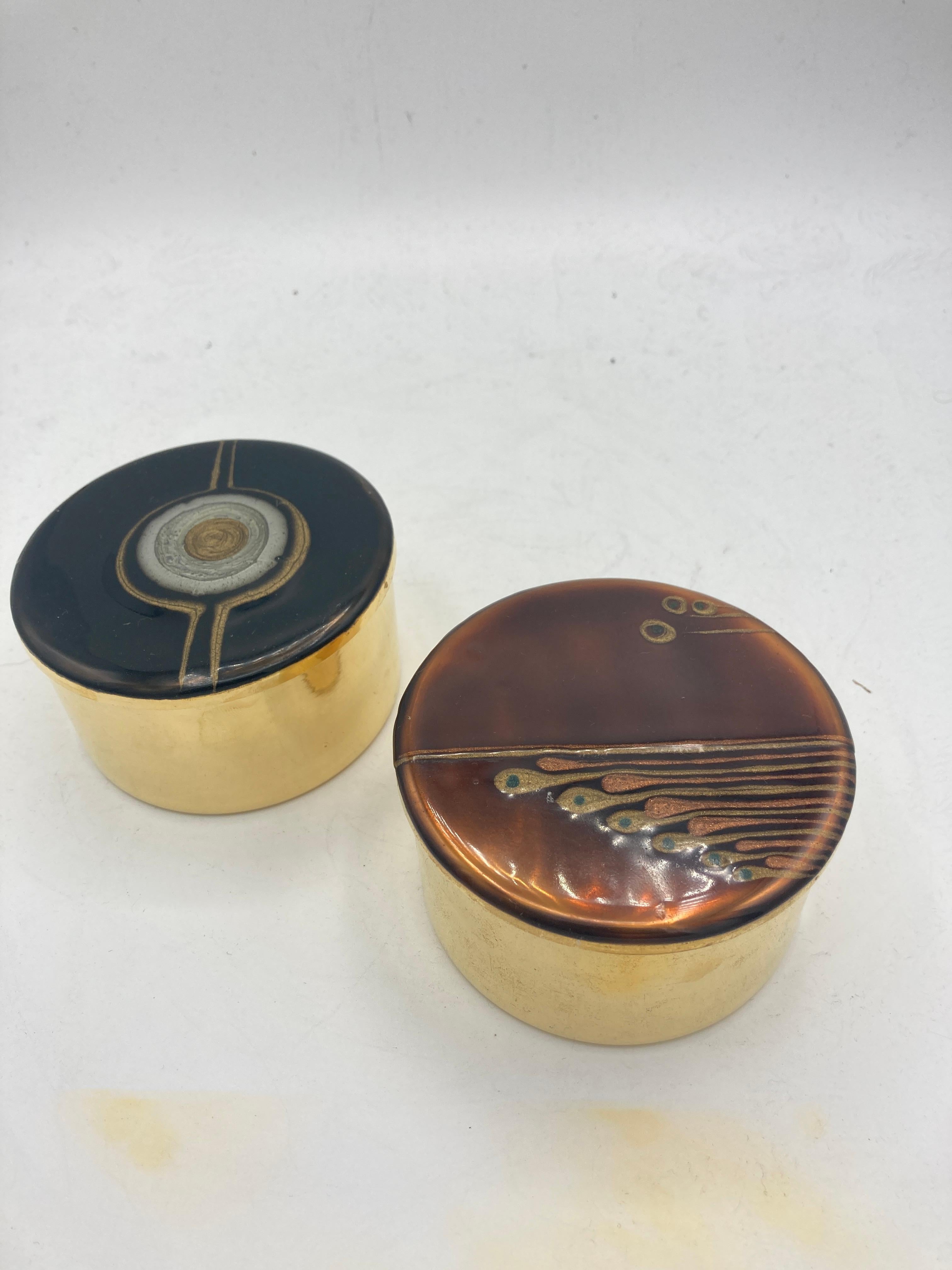 European 1970's decorative boxes with enamel cover plate For Sale