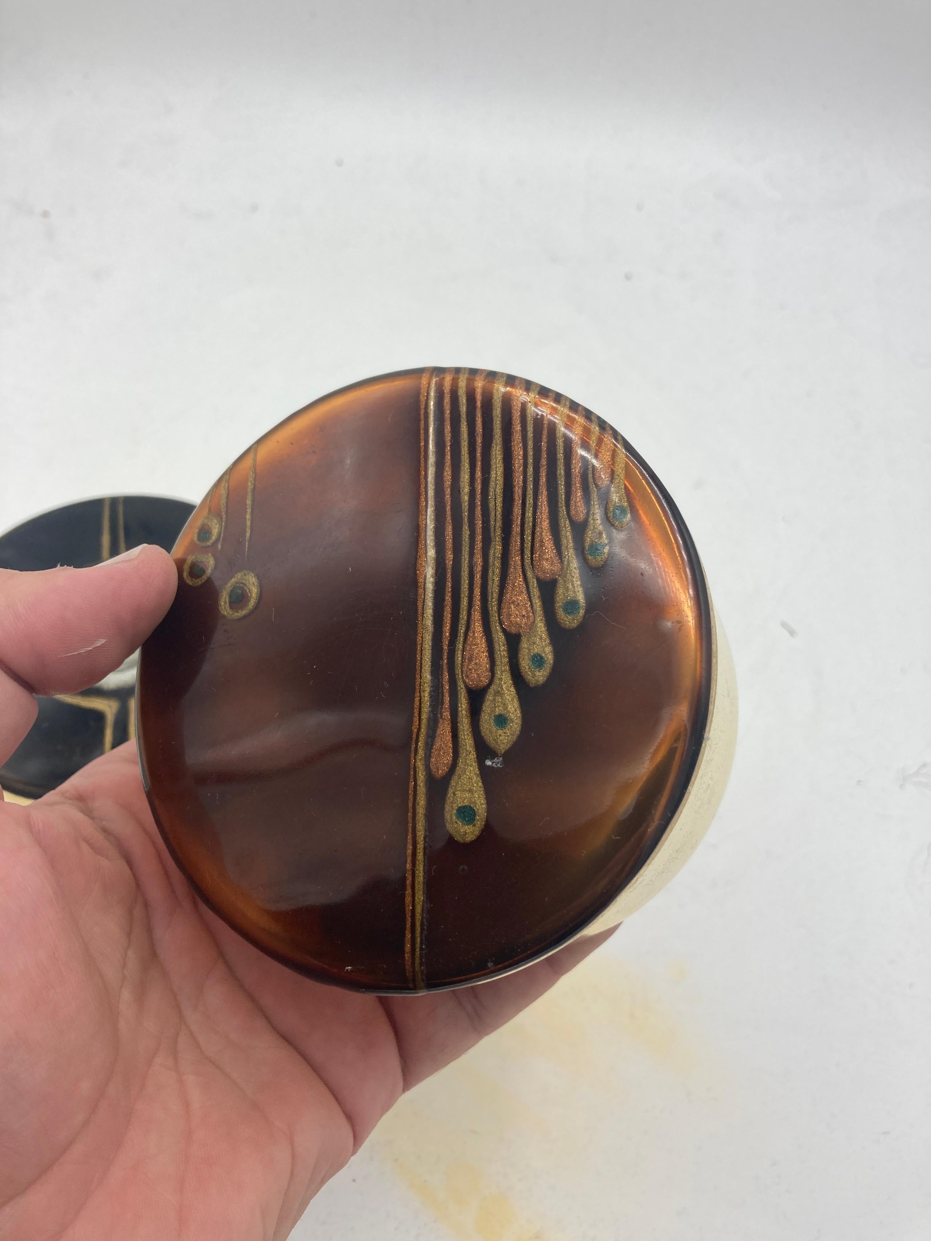 Brass 1970's decorative boxes with enamel cover plate For Sale