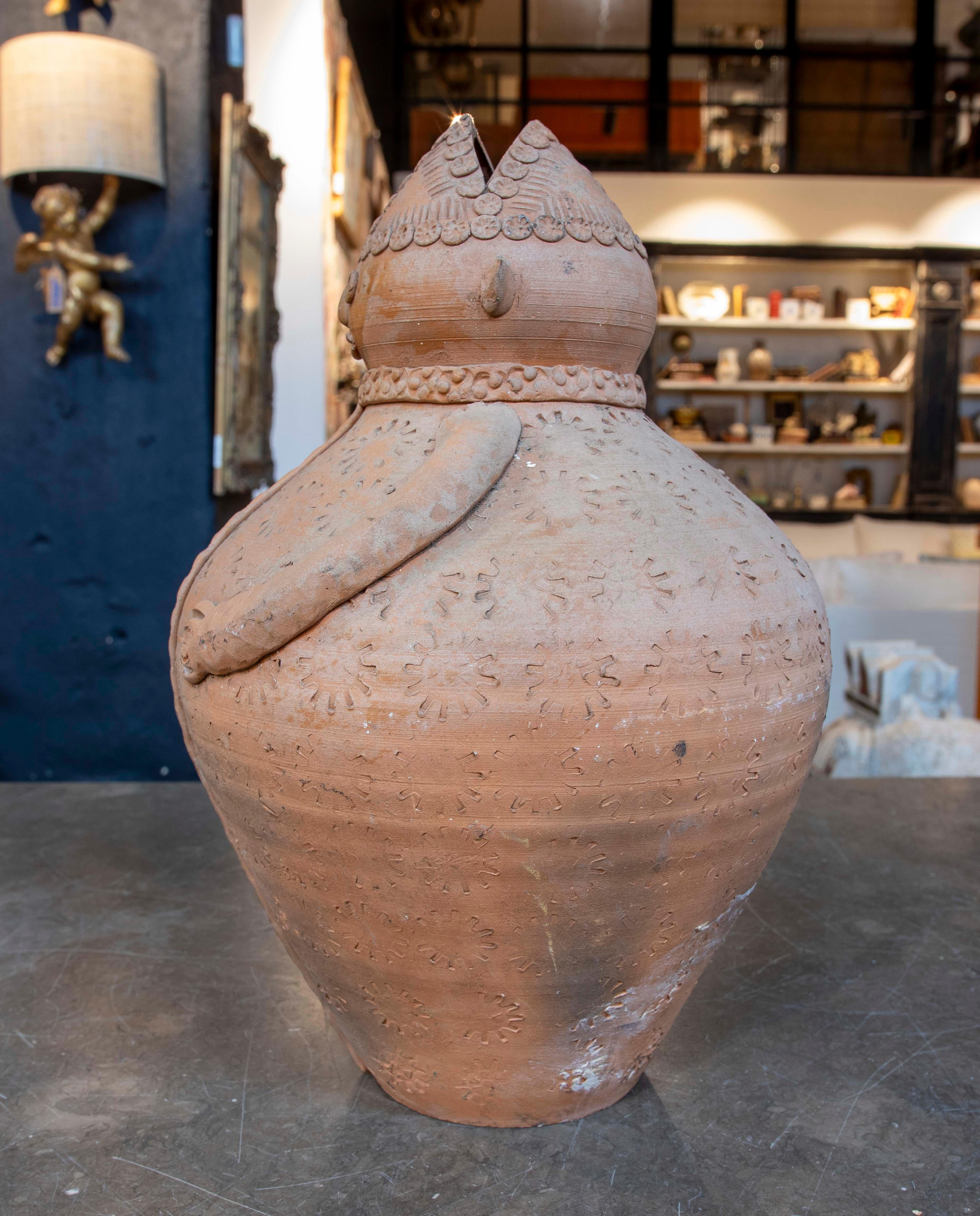 20th Century 1970s Decorative Clay Jug in the Shape of a Traditional Man For Sale