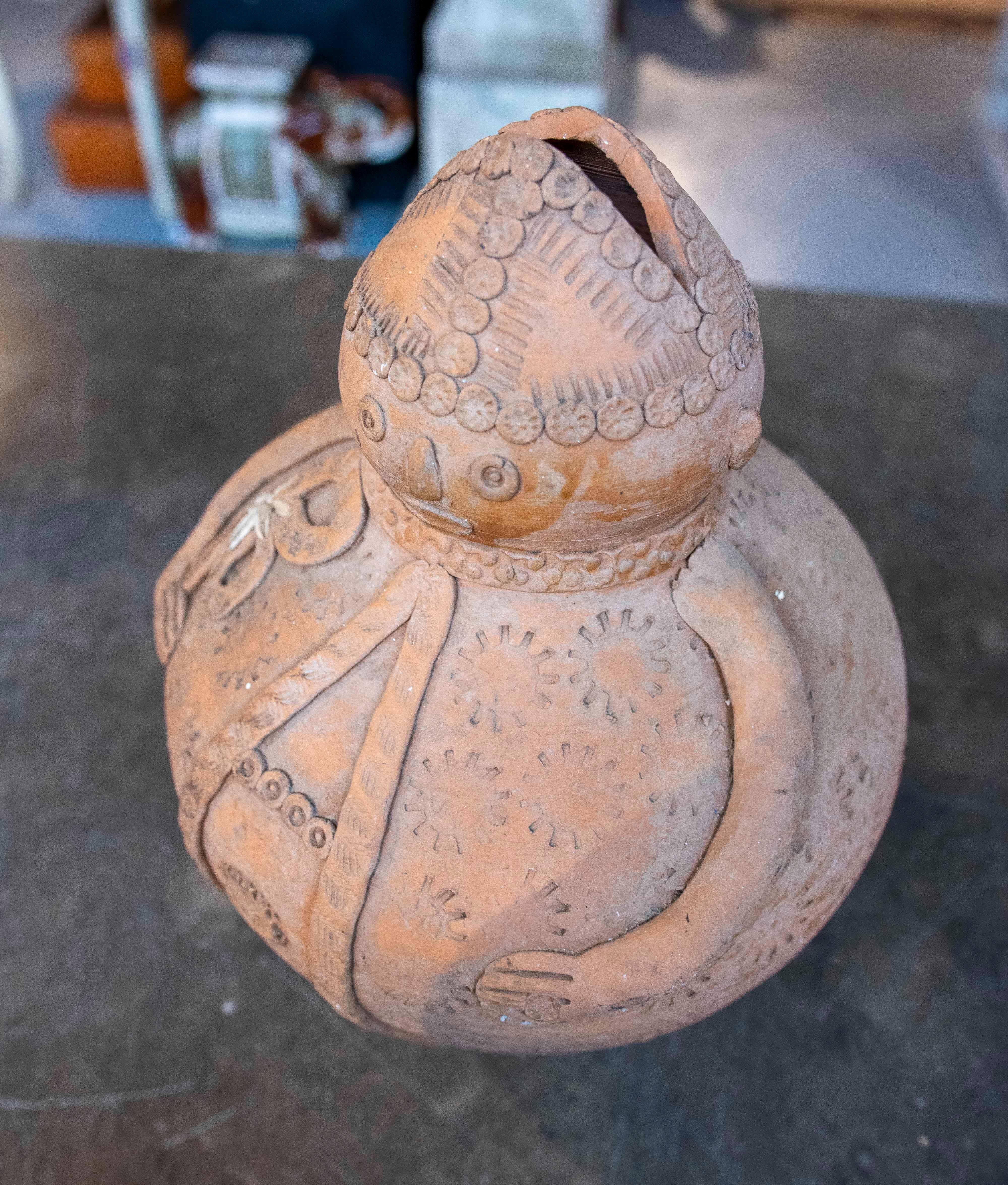 Ceramic 1970s Decorative Clay Jug in the Shape of a Traditional Man For Sale
