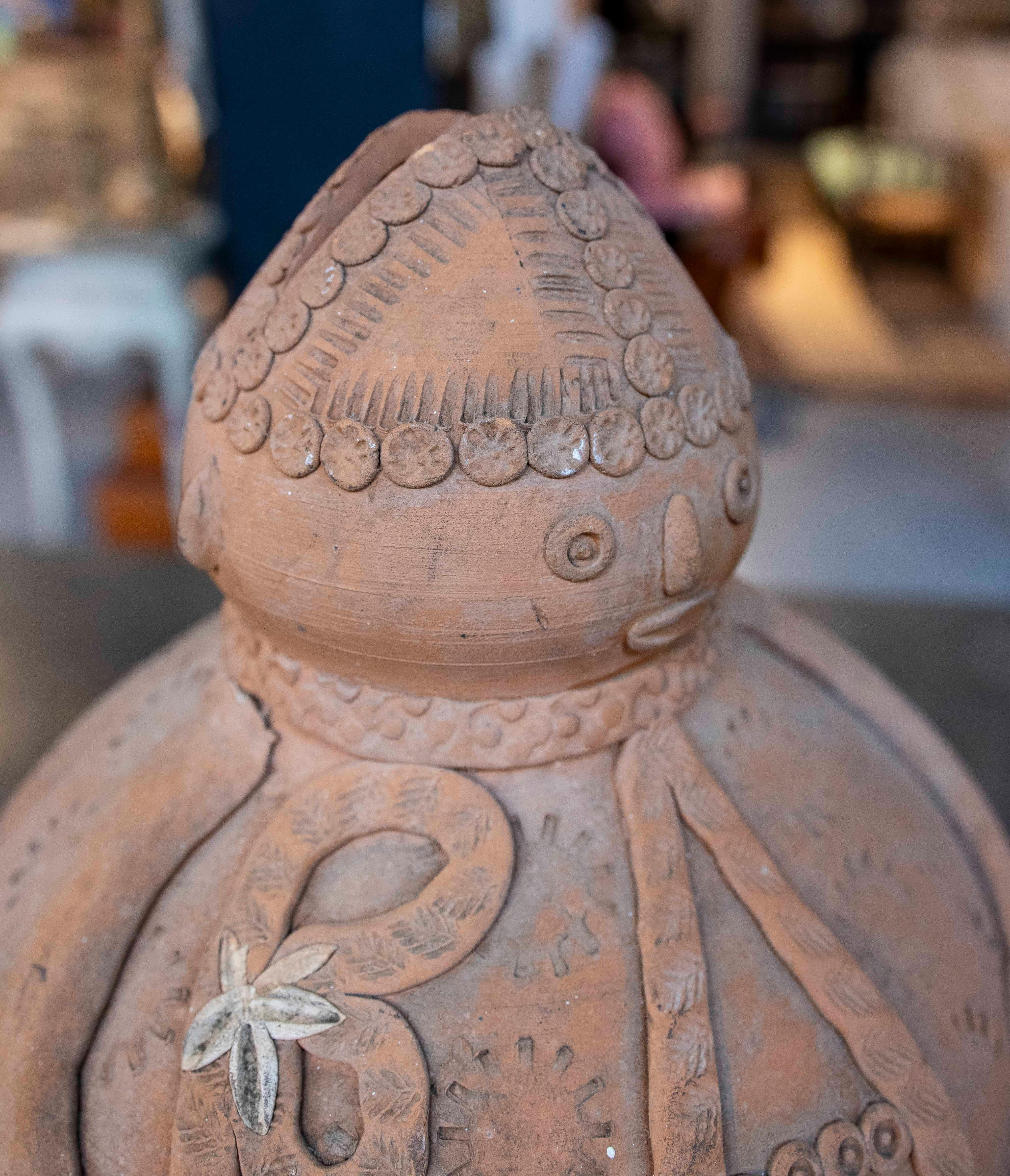 1970s Decorative Clay Jug in the Shape of a Traditional Man For Sale 2
