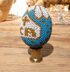 1970s Decorative Egg-Shaped Finial with Glass Beads and Brass Base
