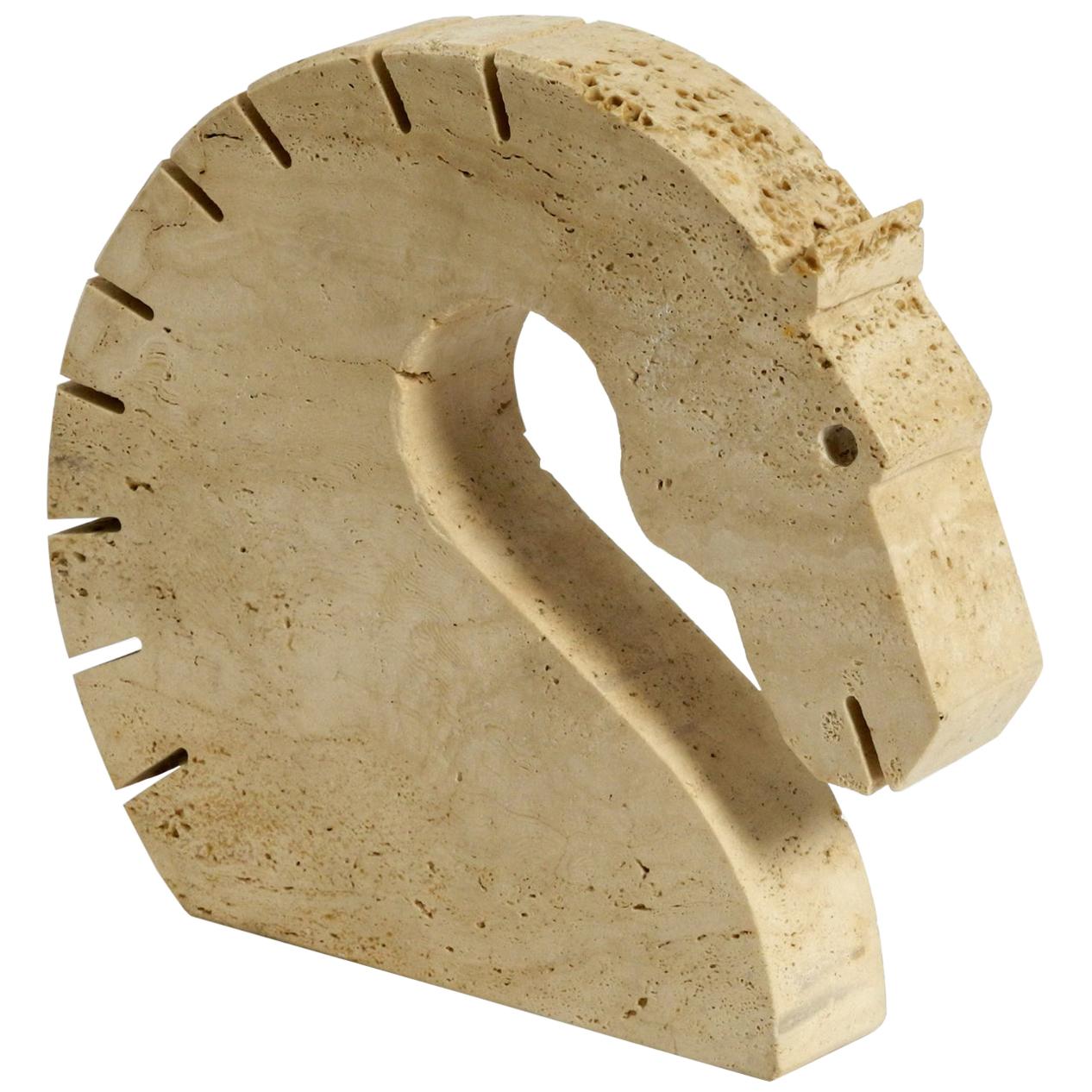 1970s Decorative Large Horse Sculpture Made of Travertine by Fratelli Mannelli