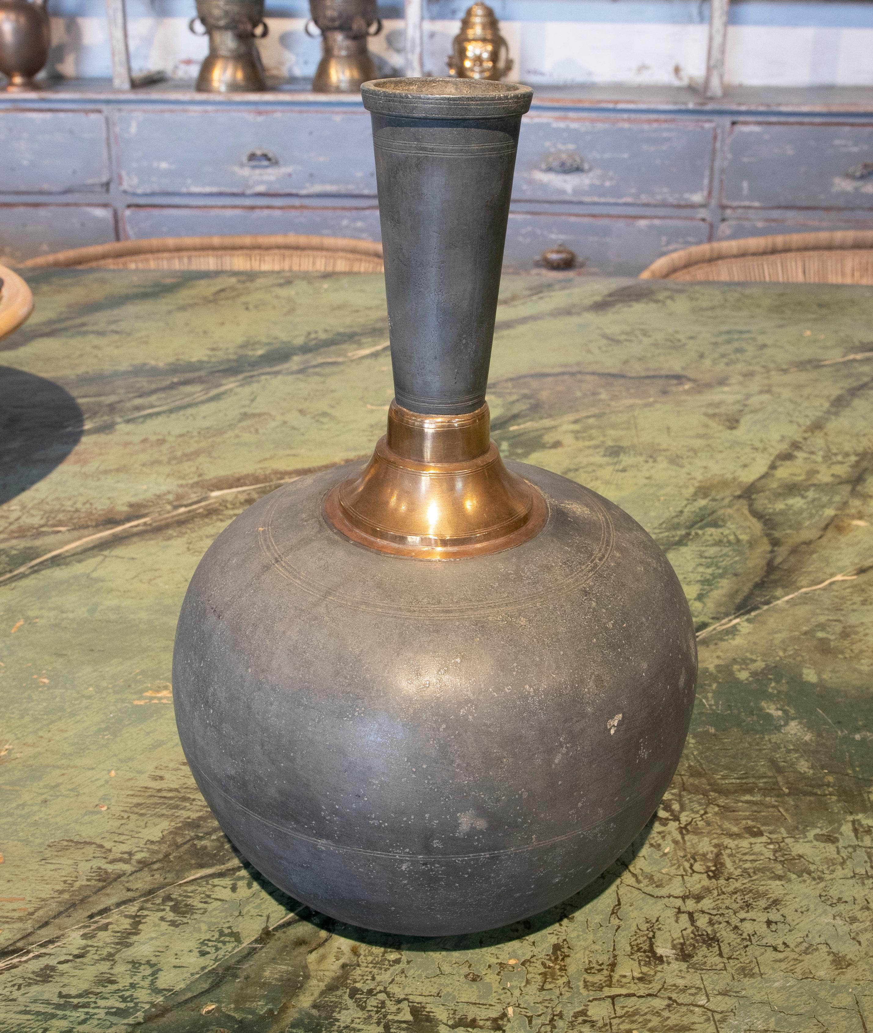 20th Century 1970s Decorative Metal Vase with Bronze Decoration