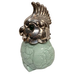 1970's decorative " parrot " porcelain and silver plate box