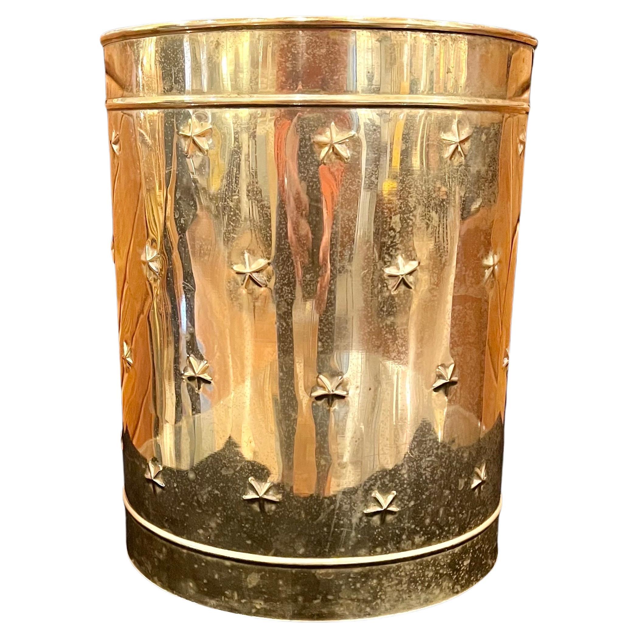 Hollywood Regency 1970's Decorative Polished Brass Planter / Waste Basket  For Sale