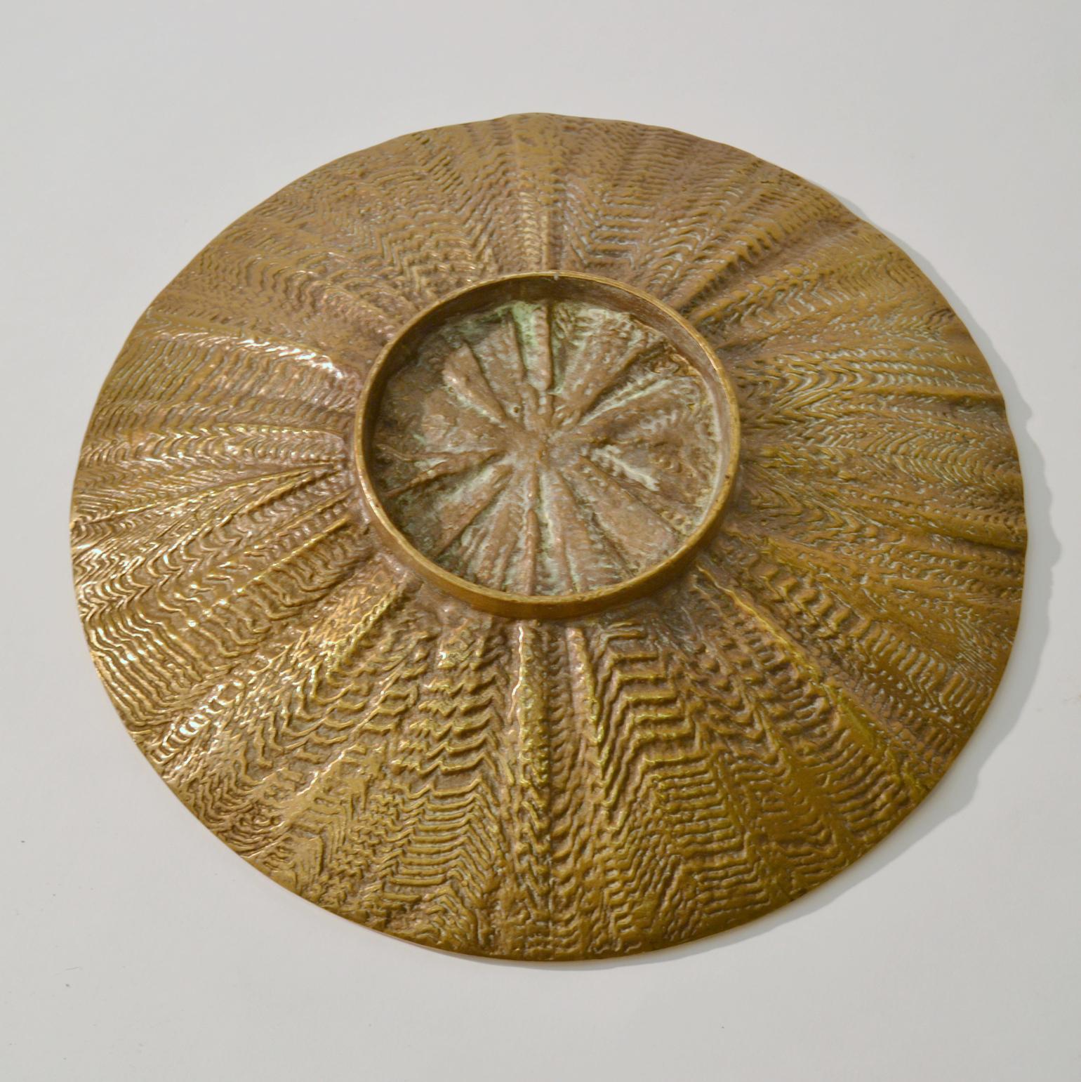 Mid-Century Modern 1970s Round Relief Dish or Bowl Cast in Bronze 