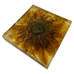 Azulejo pequeño decorativo de resina con motivo de girasol, de los años 70