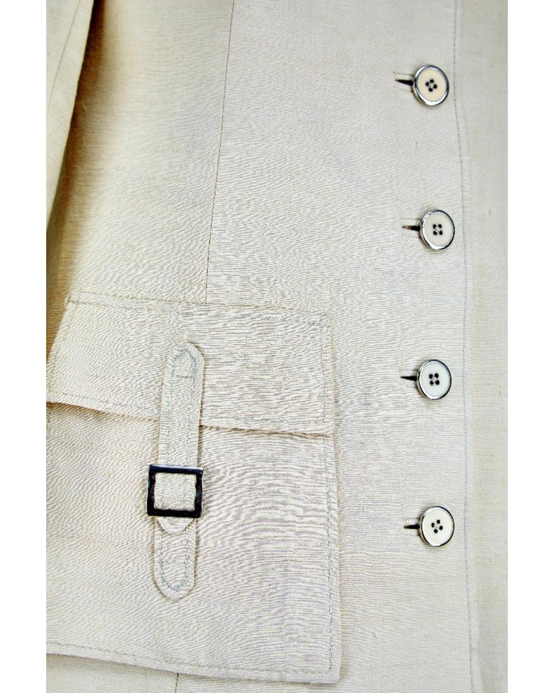 1970s Delmar Couture Raw Silk Safari Trouser Suit In Excellent Condition For Sale In London, GB