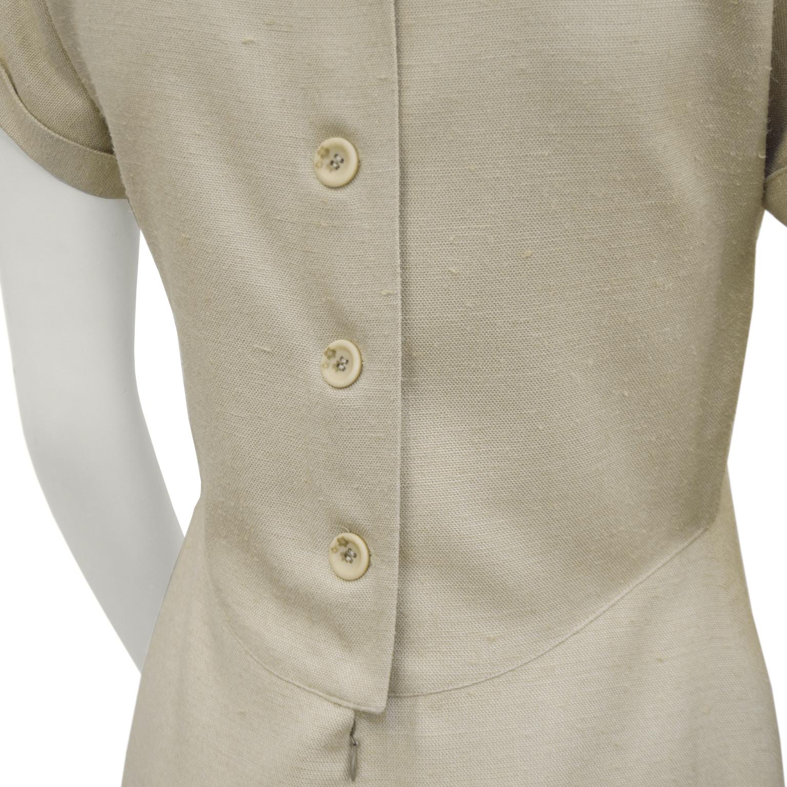 1970's Demi Couture Geoffrey Beene Beige Raw Silk Day Dress For Sale 1