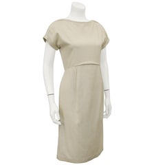Robe de jour Demi Couture Geoffrey Beene beige soie brute des années 1970
