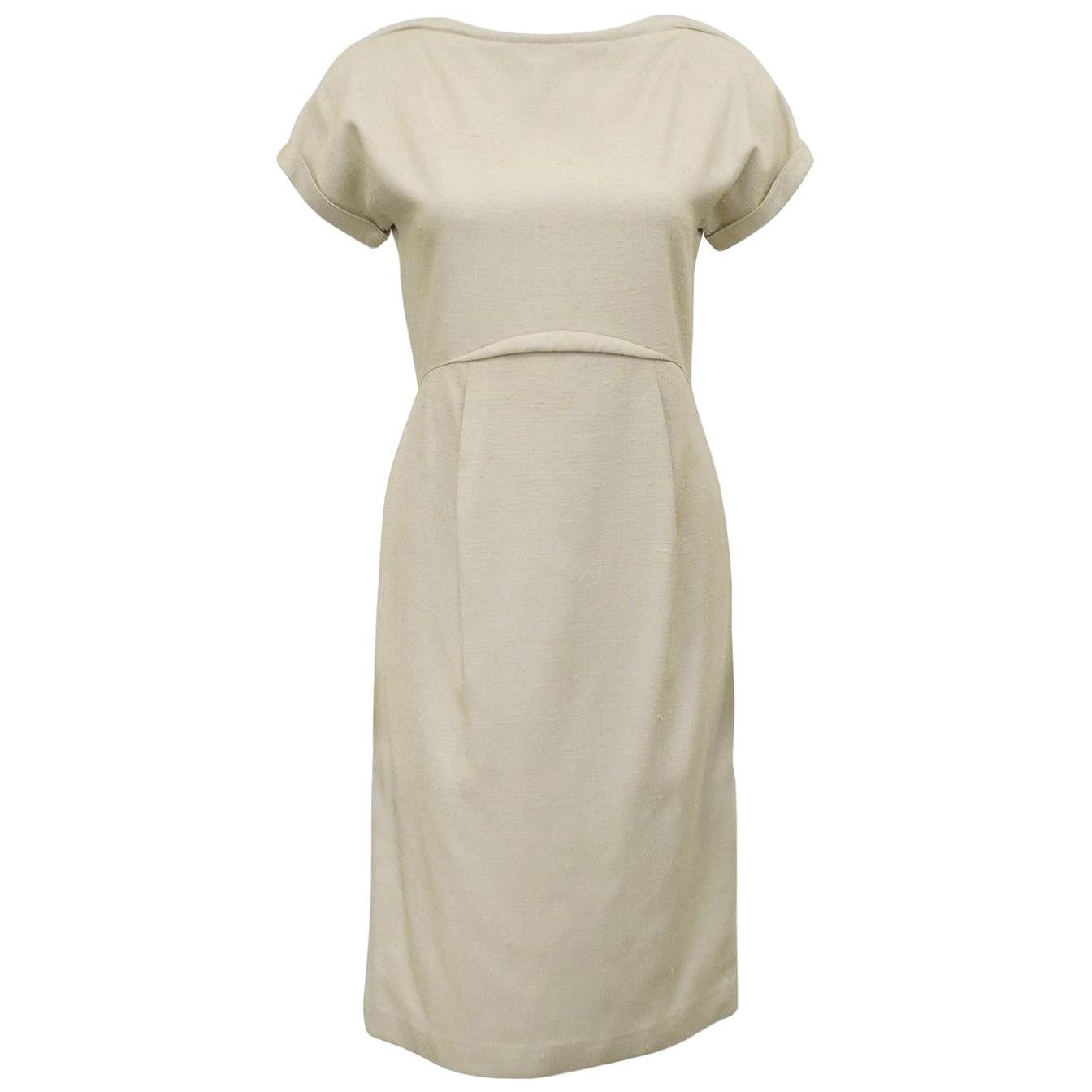 1970's Demi Couture Geoffrey Beene Beige Raw Silk Day Dress For Sale