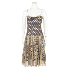 1970’s Demi Couture Gold Lace And Navy Silk Slip Dress