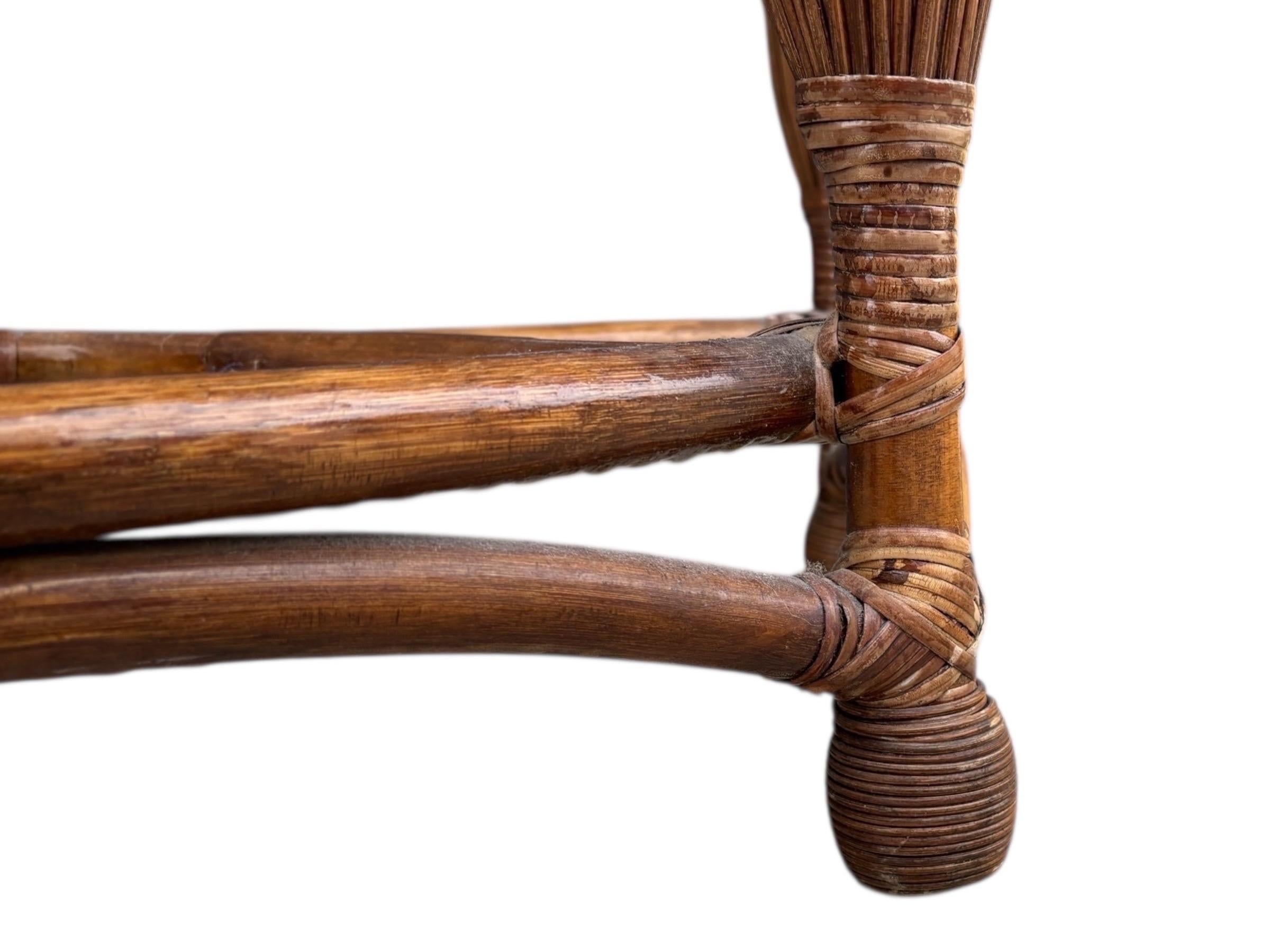 American 1970's Demilune Bamboo and Rattan Hall Table For Sale