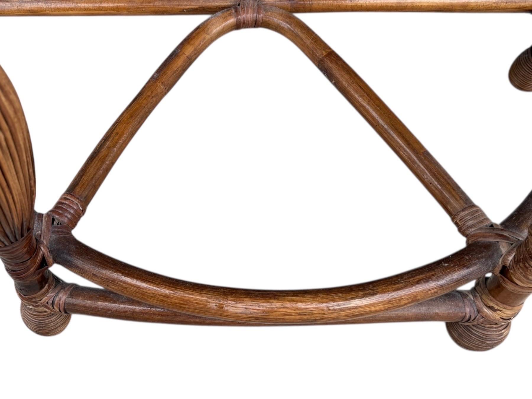 1970's Demilune Bamboo and Rattan Hall Table In Good Condition For Sale In Sarasota, FL