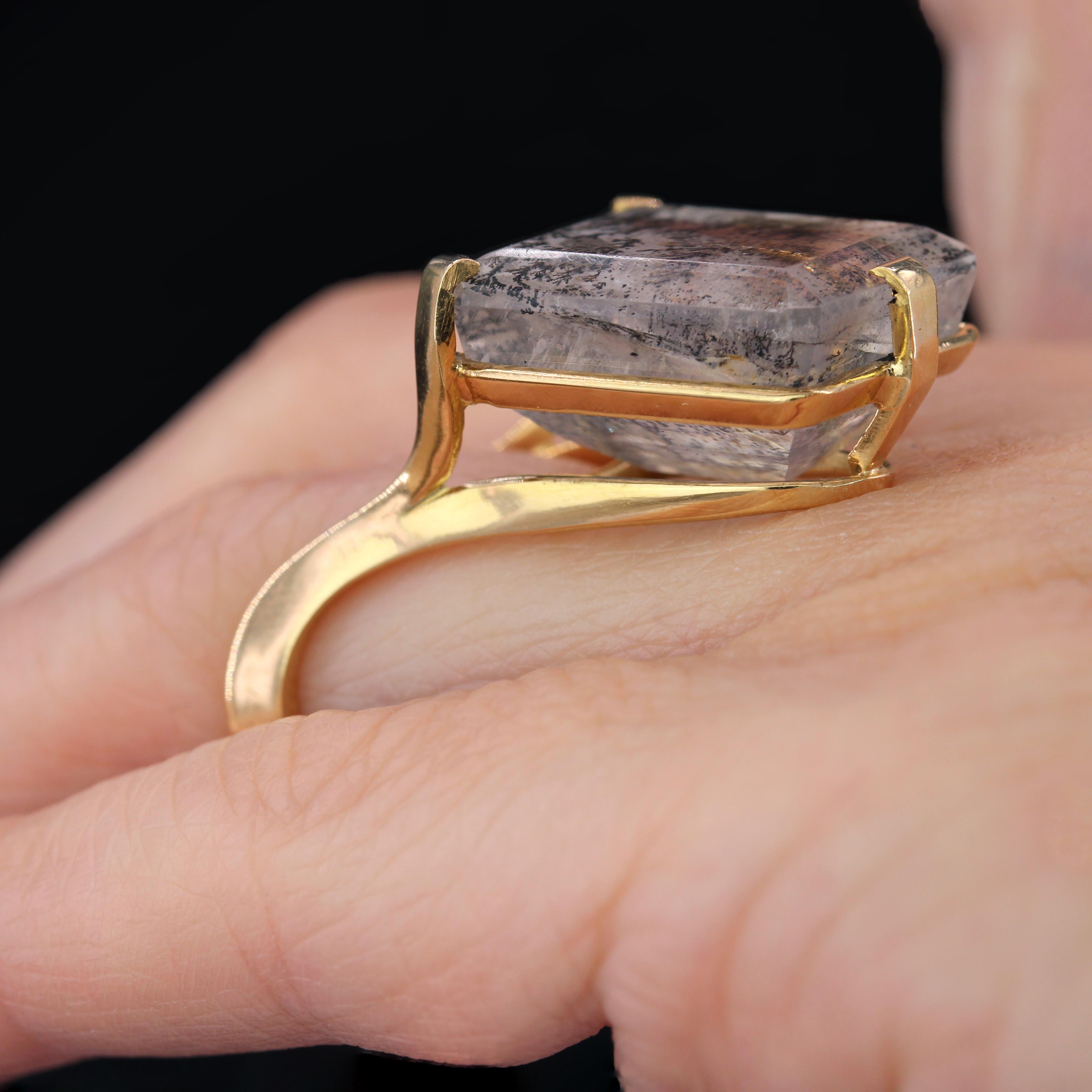 Anillo de cóctel de oro amarillo de 18 quilates con cuarzo dendrítico de los años 70 en venta 6