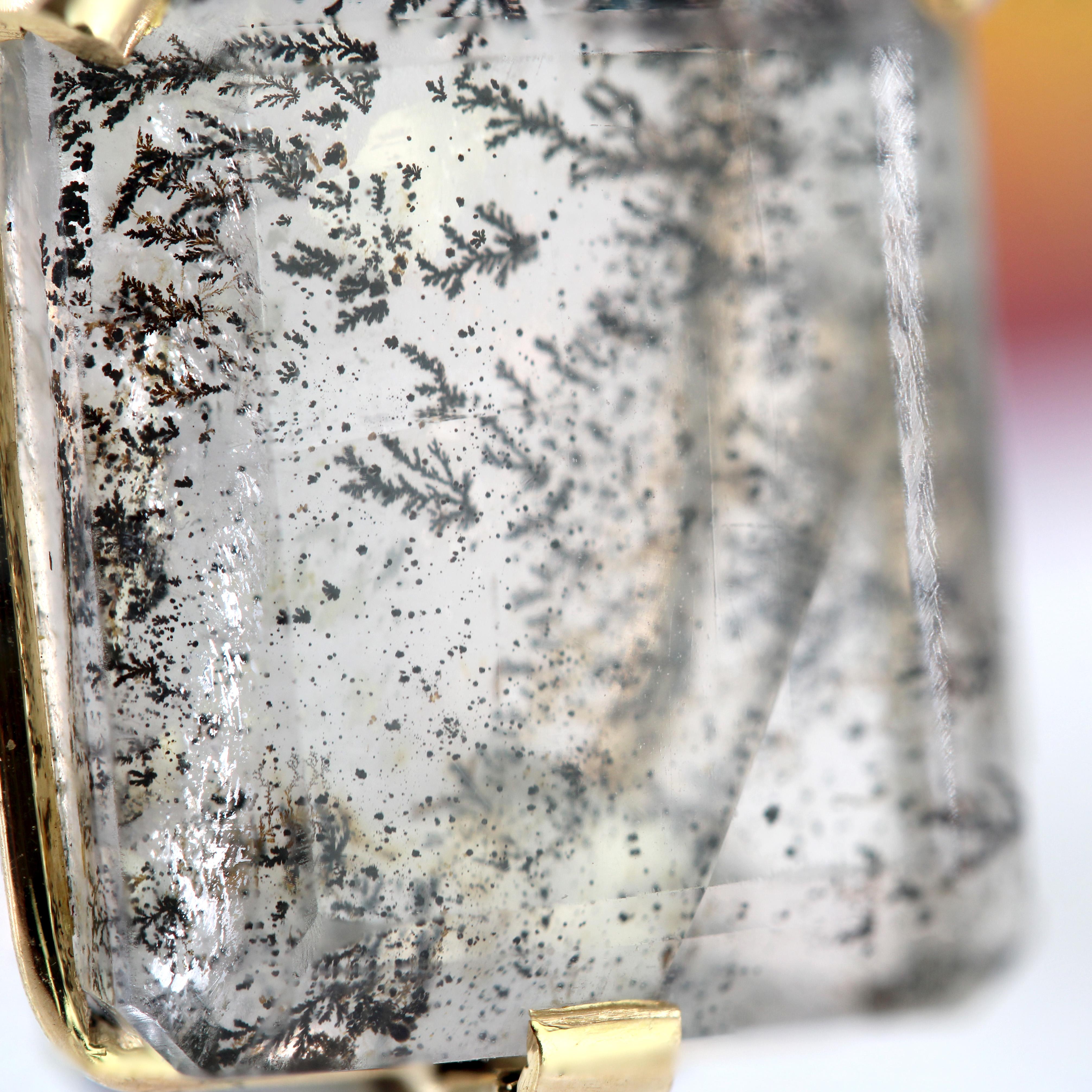 Anillo de cóctel de oro amarillo de 18 quilates con cuarzo dendrítico de los años 70 en venta 8