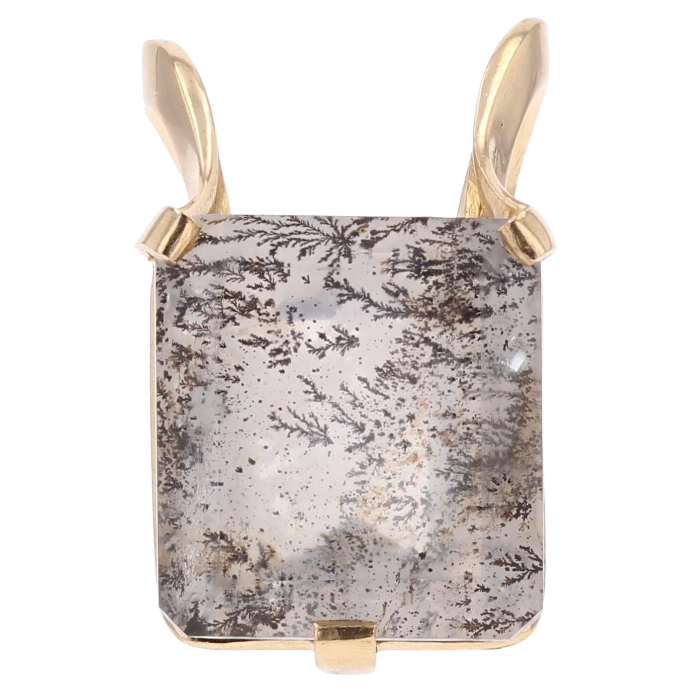 Anillo de cóctel de oro amarillo de 18 quilates con cuarzo dendrítico de los años 70 en venta