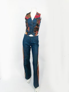 1970s Denim Set Featuring Multicolored Patch Work