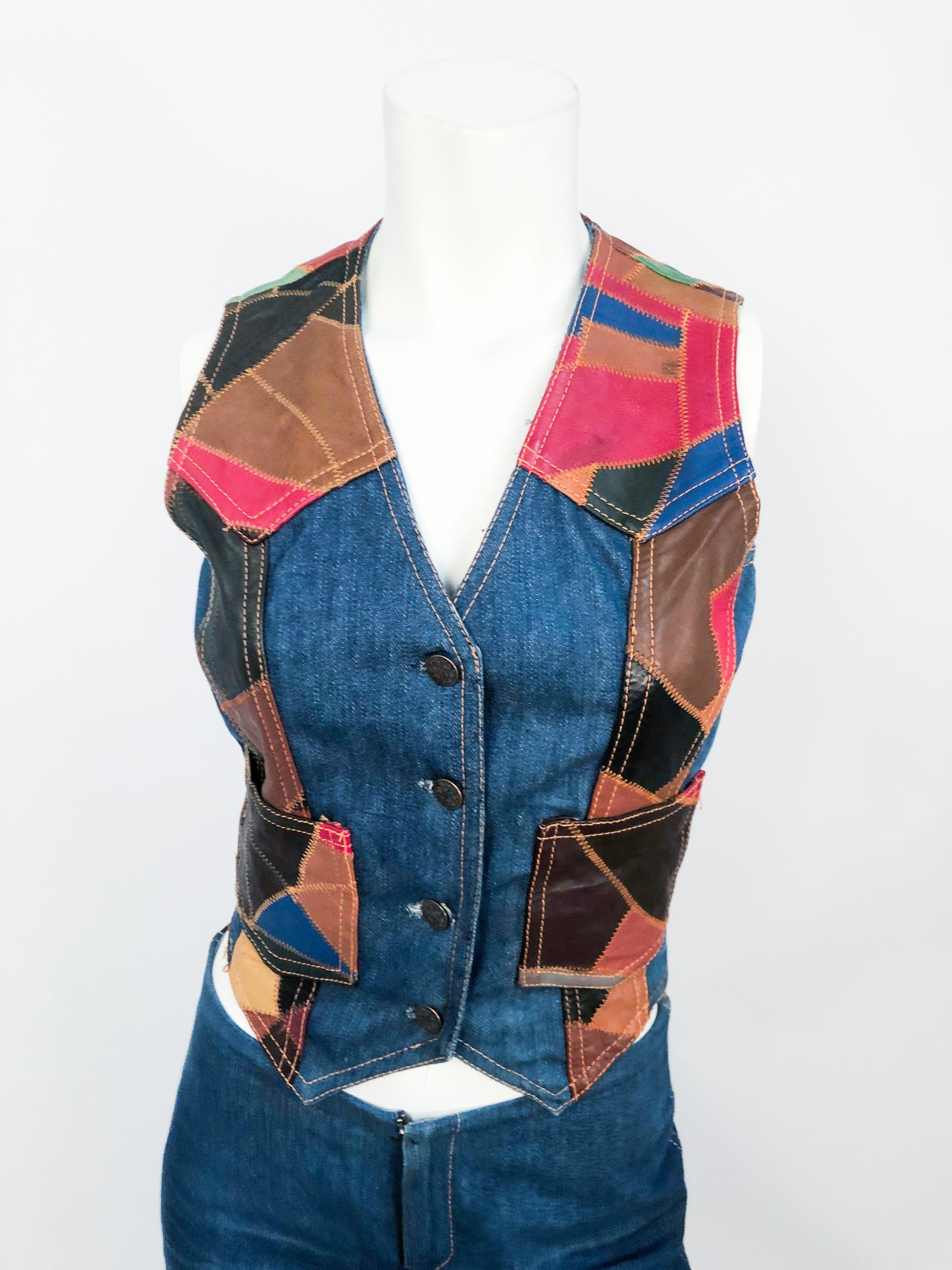 1970s Denim Set Featuring Multicolored Patch Work 1
