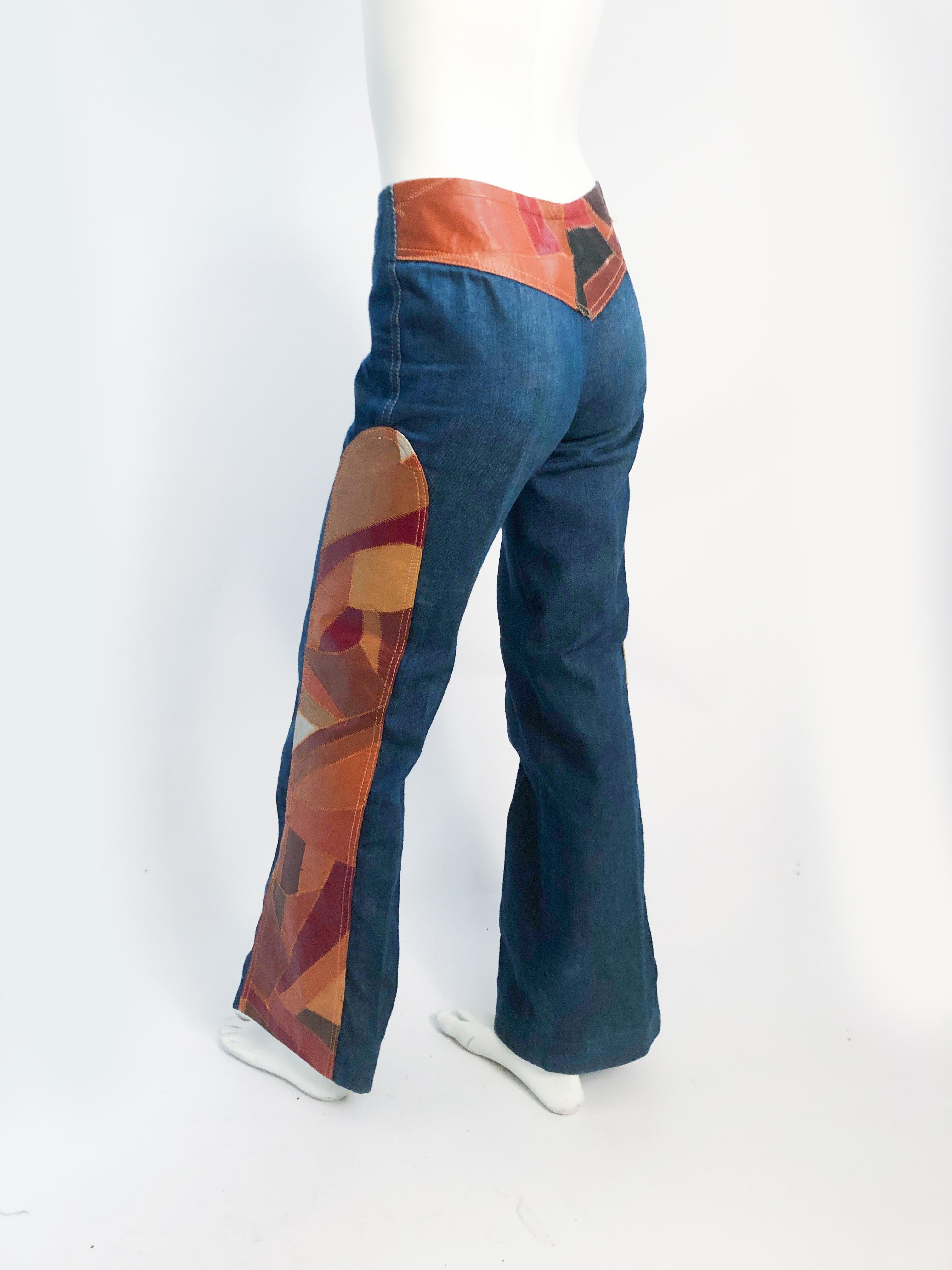 1970s Denim Set Featuring Multicolored Patch Work 3