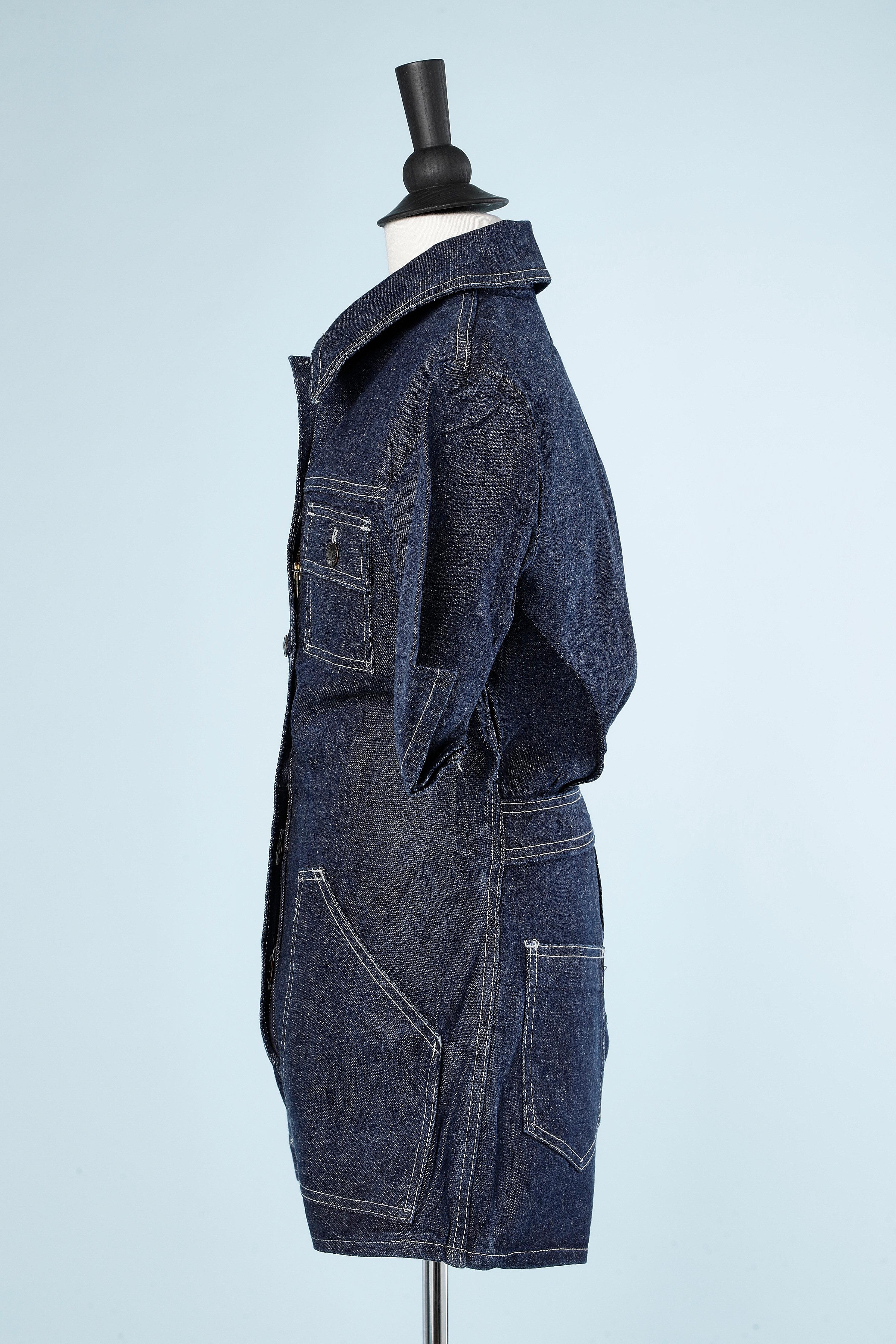 Combinaison courte en jean à manches courtes FOSTER 2 des années 1970 Excellent état - En vente à Saint-Ouen-Sur-Seine, FR