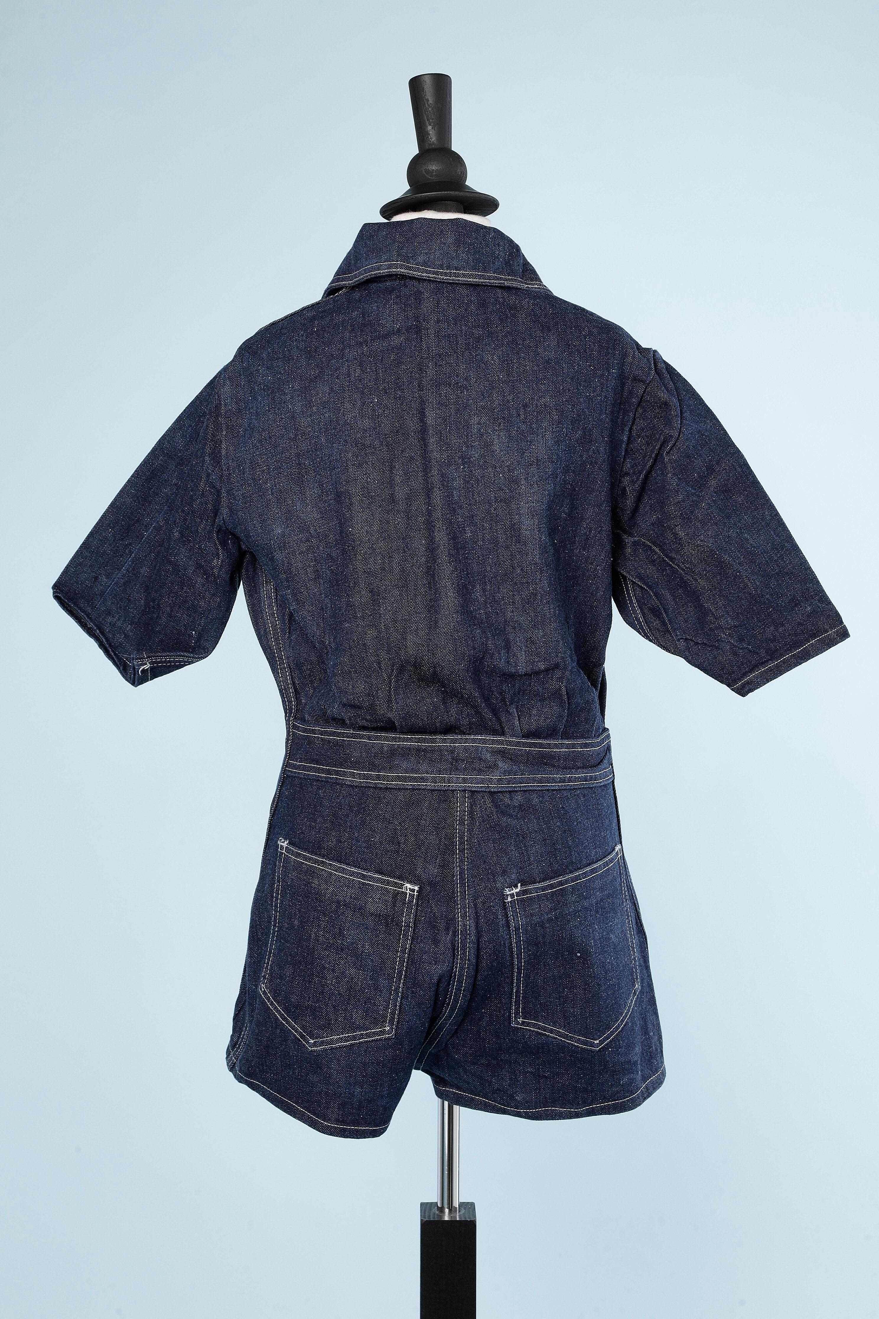 Combinaison courte en jean à manches courtes FOSTER 2 des années 1970 Unisexe en vente