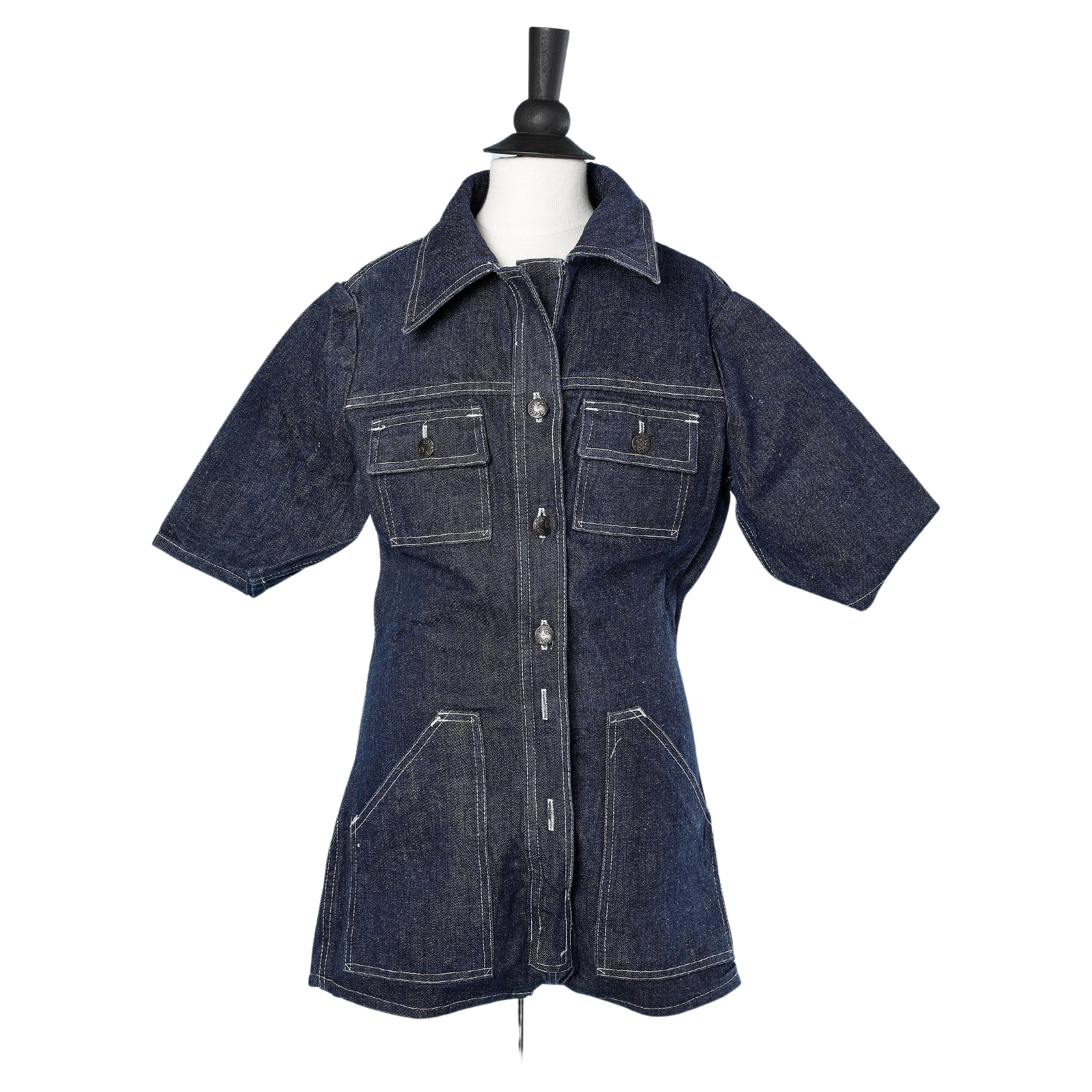 1970's Denim short jumpsuit with short sleeve FOSTER 2 For Sale