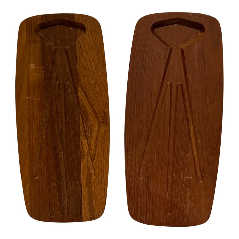 1970s Denmark DKF Lundtofte Solid Teak Two Carving Boards Butcher Serving Tray