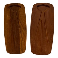 1970s Denmark DKF Lundtofte Solid Teak Two Carving Boards Butcher Serving Tray
