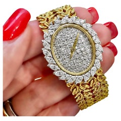 Vintage 1970's Design 18K Yellow Gold and Pavee Diamond Ladies Cocktail Watch