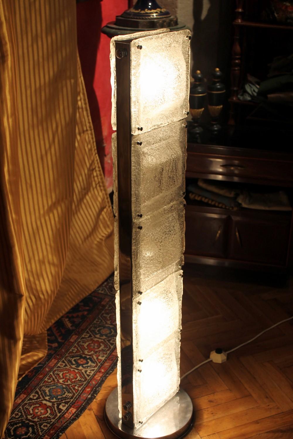 1970s Design Murano Clear Glass and Chrome Floor Lamp with Five Lights 5